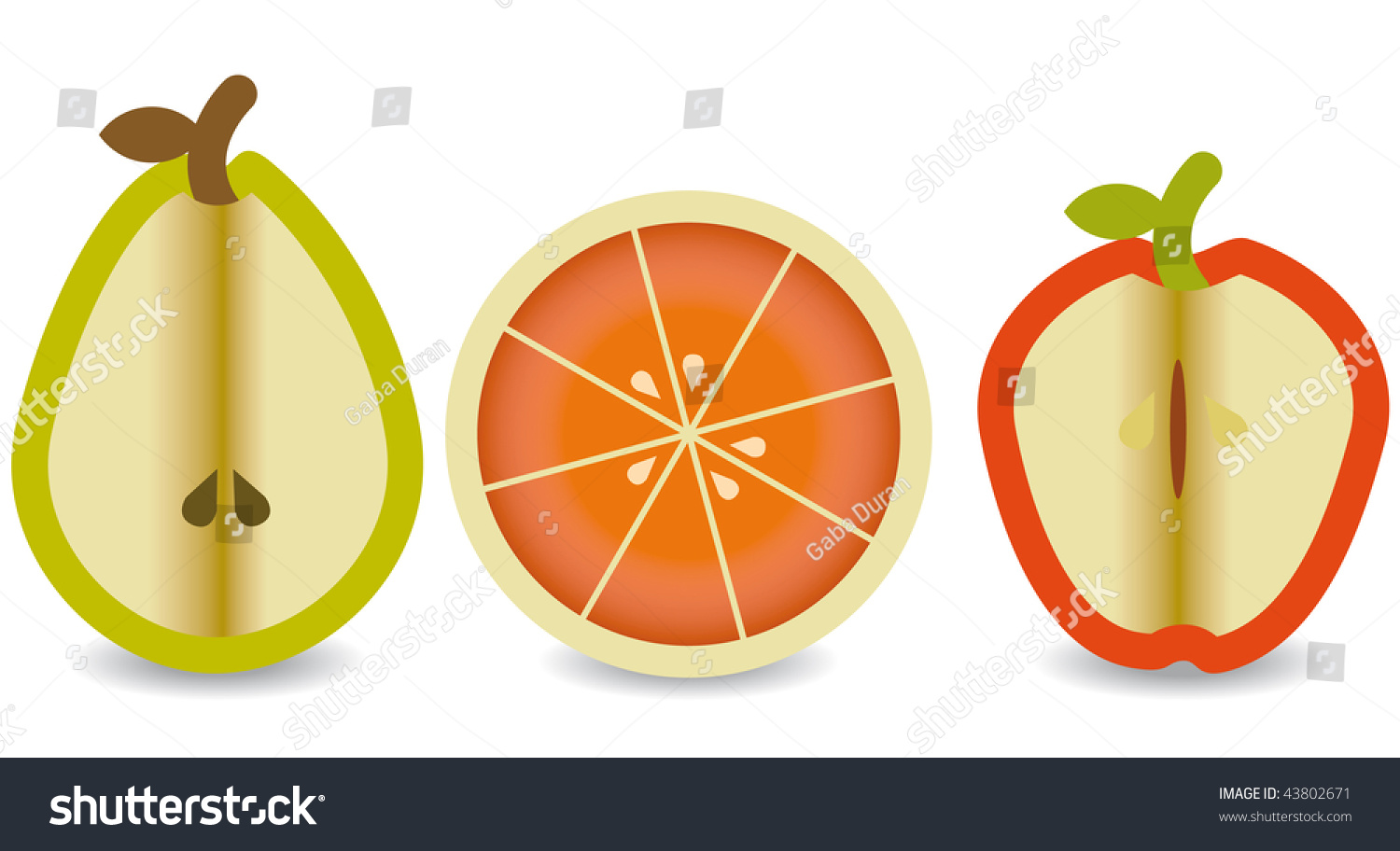 Three Fresh Fruits Cut In The Middle Stock Vector Illustration 43802671 ...