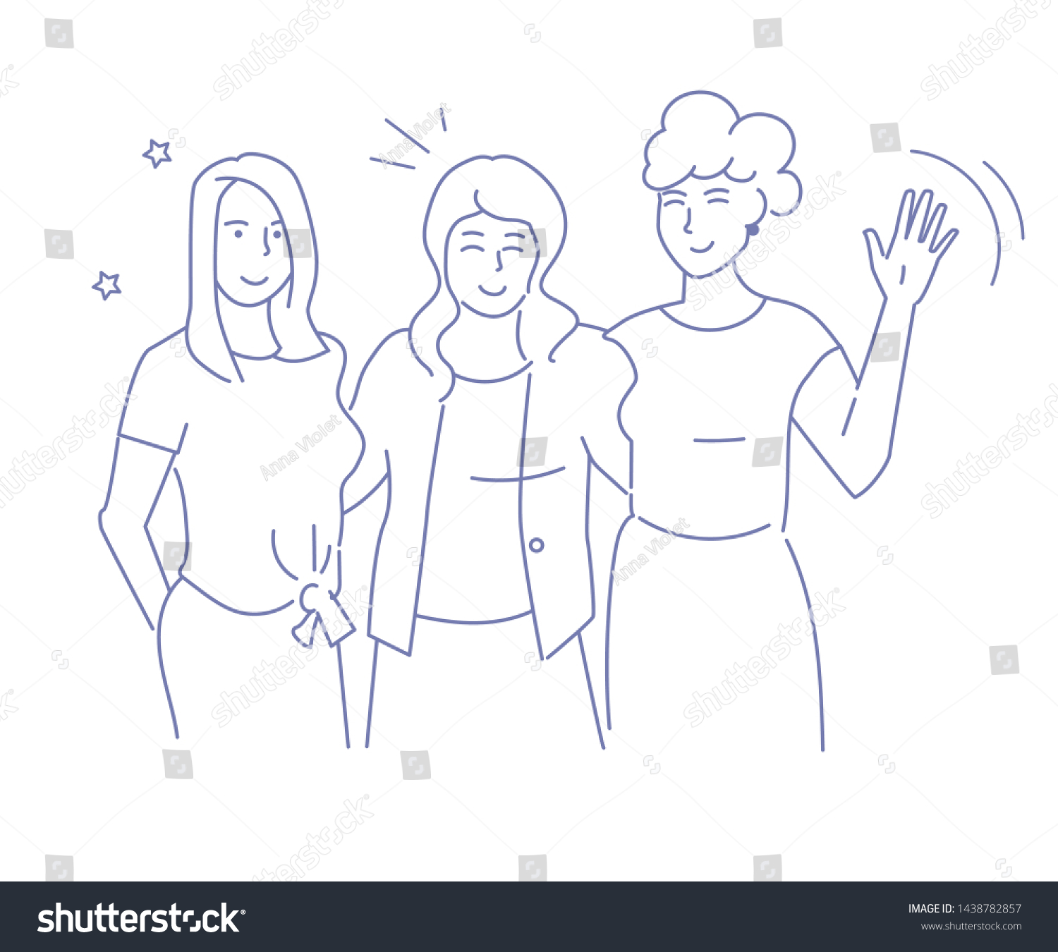 Three Friends Vector Line Art Isolated Stock Vector (Royalty Free ...