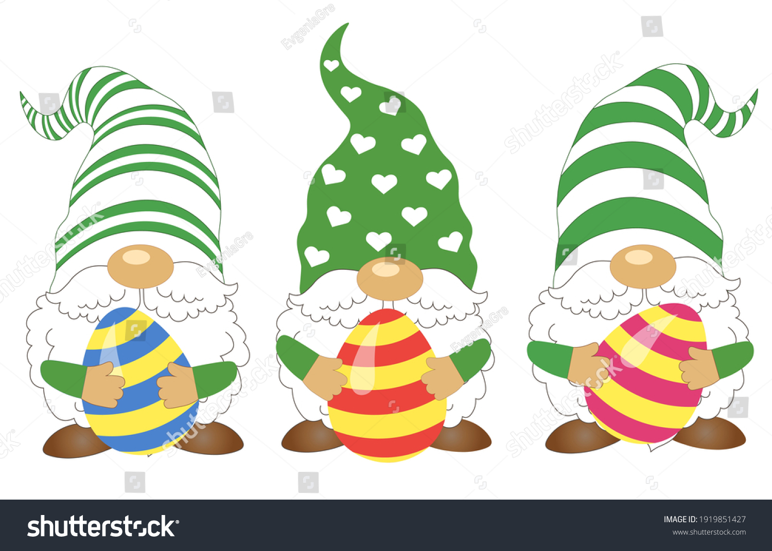SVG of Three Gnomes svg. Gnomes svg. Easter Gnomes eps. Gnomes with Easter eggs svg, png. Shirt design. svg