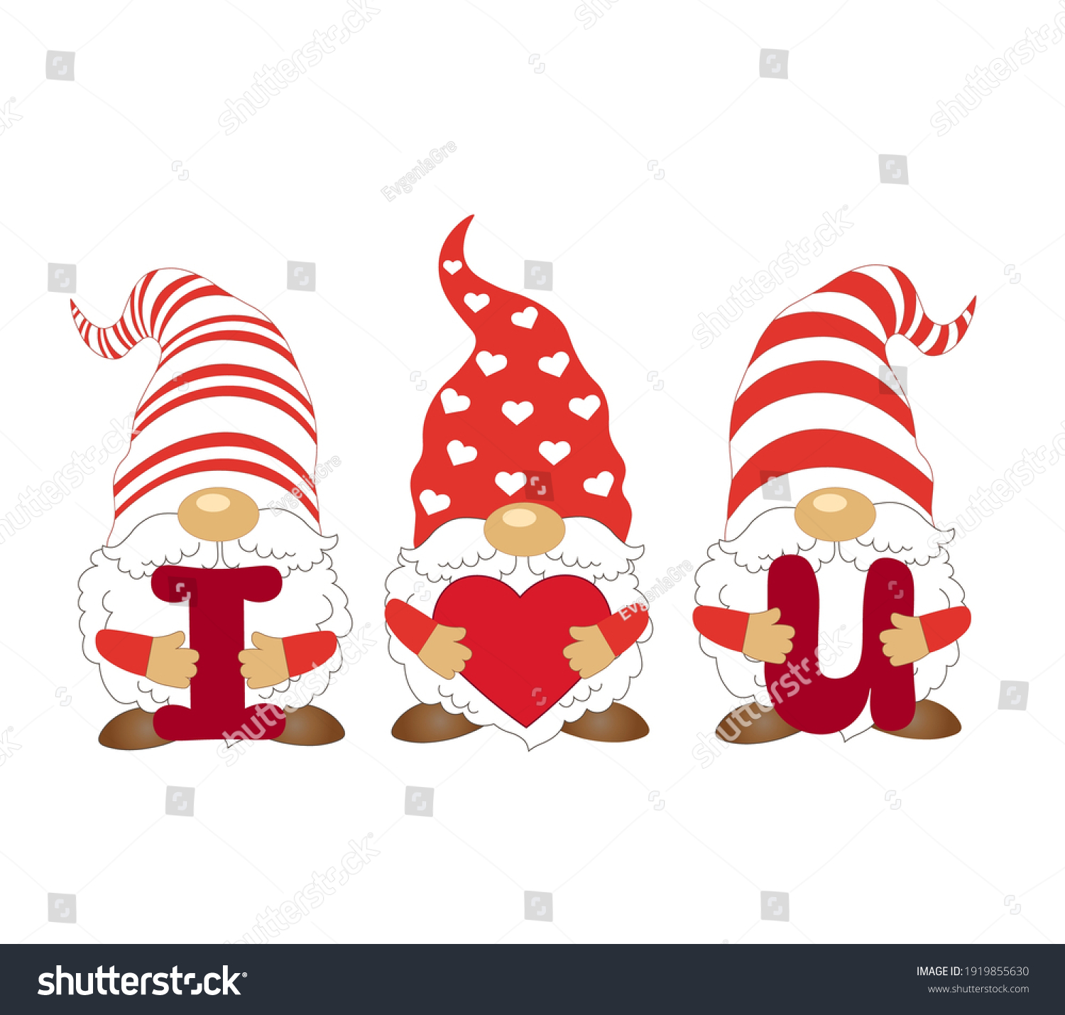 SVG of Three Gnomes svg. Gnomes svg. Gnomes eps. Gnomes with hearts. Hearts svg, png. Shirt design. svg