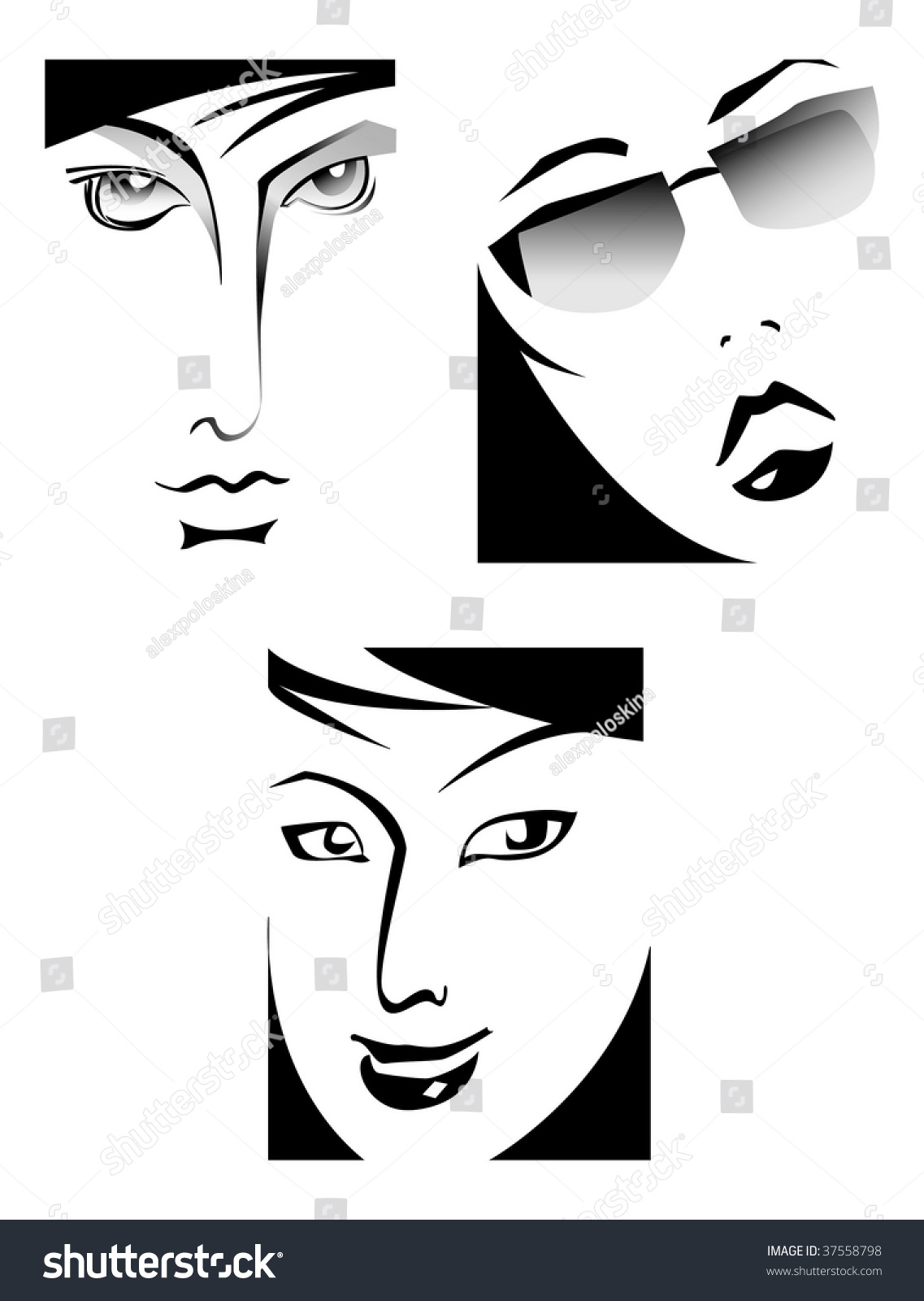 Three Graphic Vector Faces Emotions Stock Vector (Royalty Free) 37558798