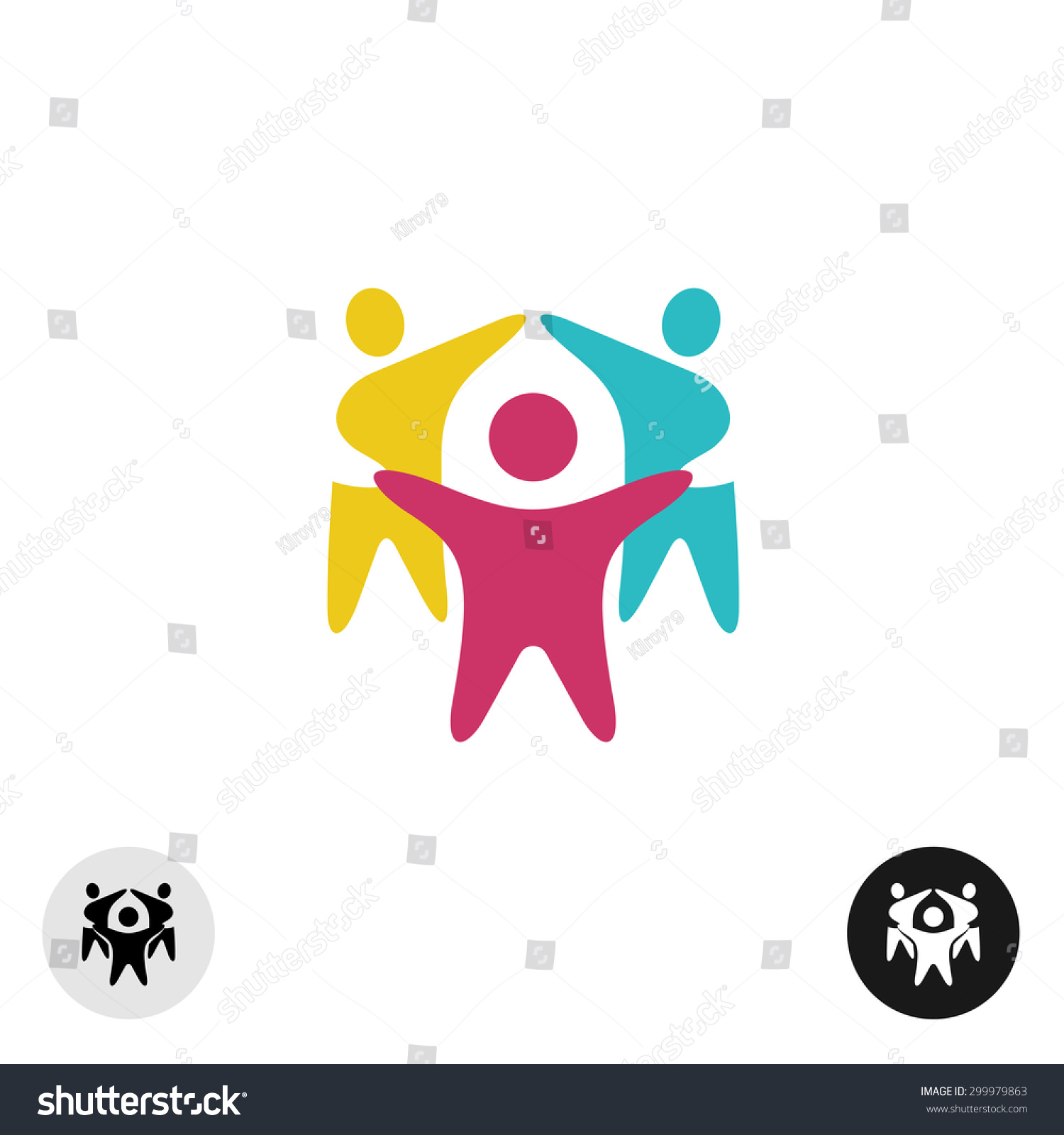 Three Happy Motivated People Round Colorful Stock Vector (Royalty Free ...