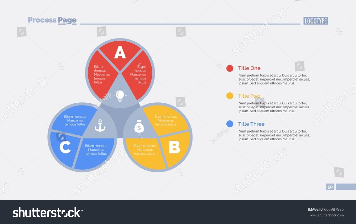 Three Letters Process Chart Slide Template Stock Vector (Royalty Free ...