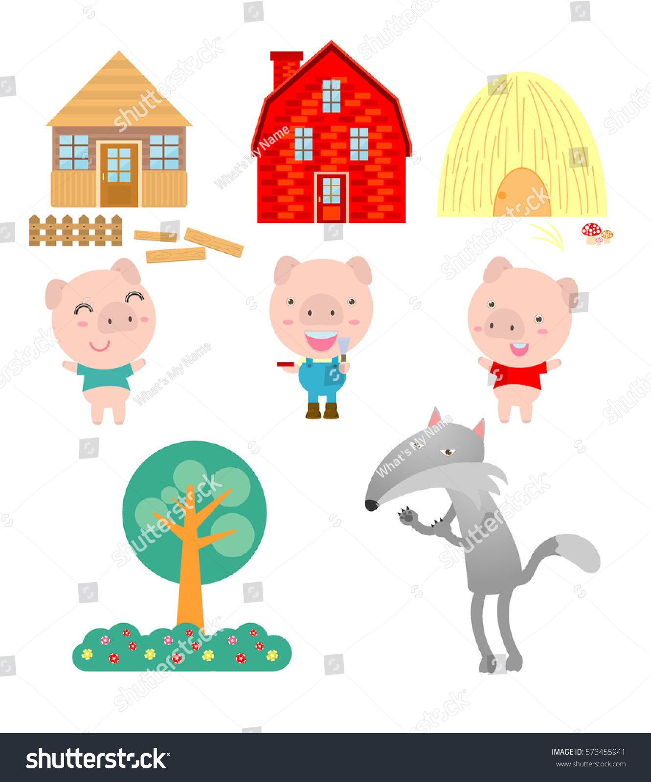 Three Little Pigs On White Backgroundvector Stock Vector (Royalty Free ...