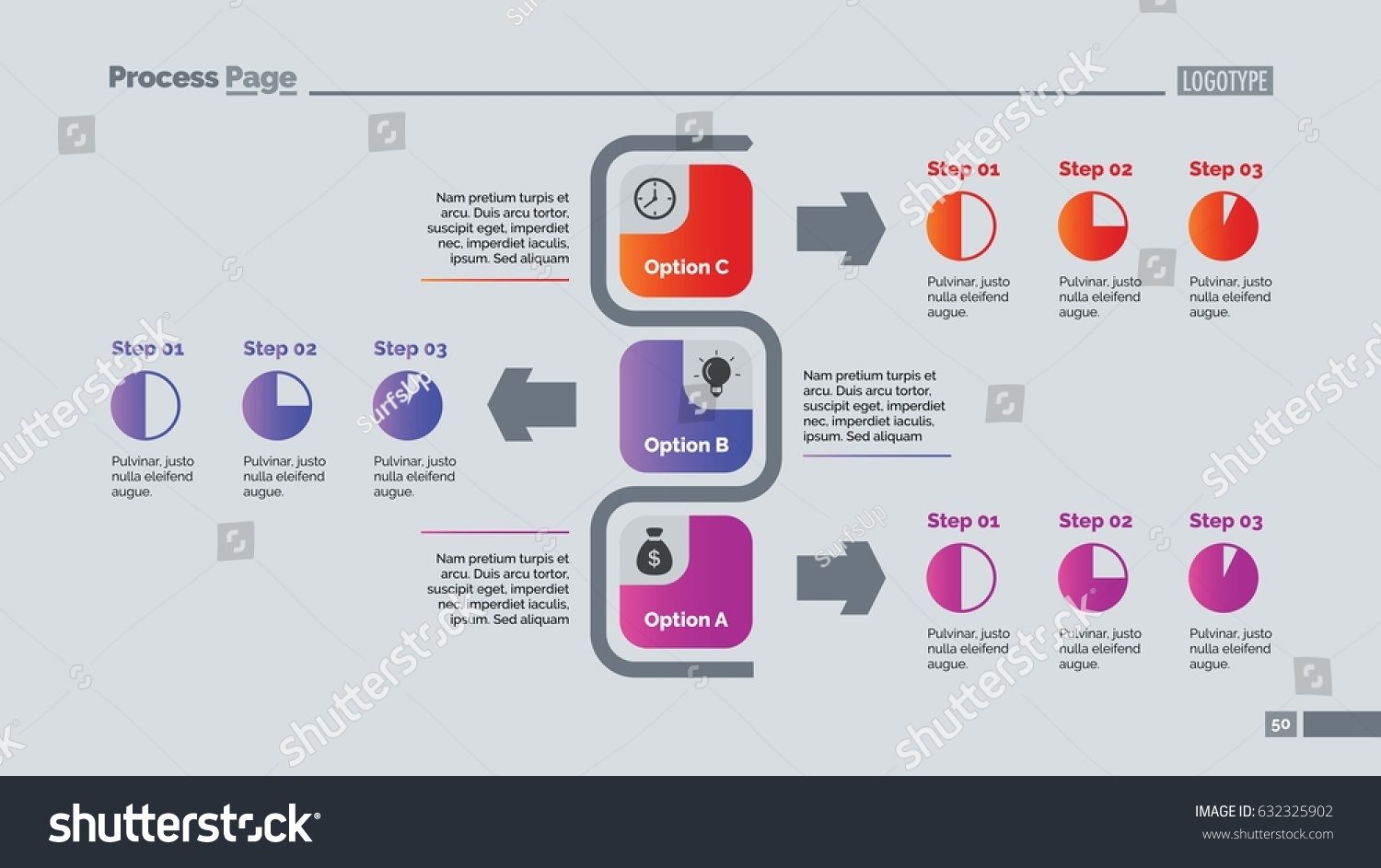Three Options Flowchart Slide Template Stock Vector (Royalty Free ...