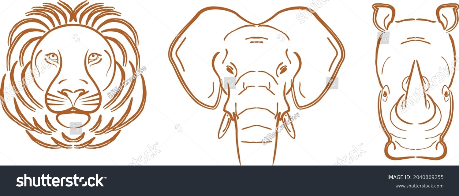 SVG of Three out of five of Africa's famous Big 5 animals, illustrated using line based vector. svg