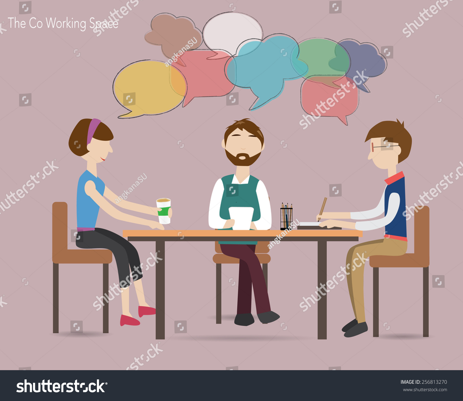 Three People Meeting In The Co Working Space Stock Vector Illustration 