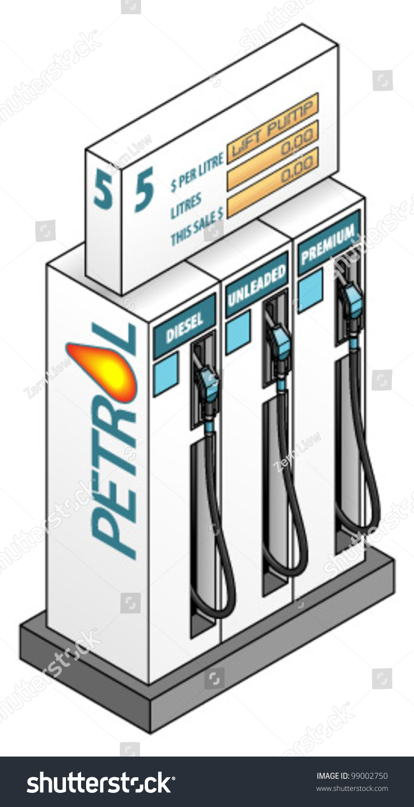 SVG of Three petrol pumps/bowsers with fuel labels: diesel, unleaded and premium. svg