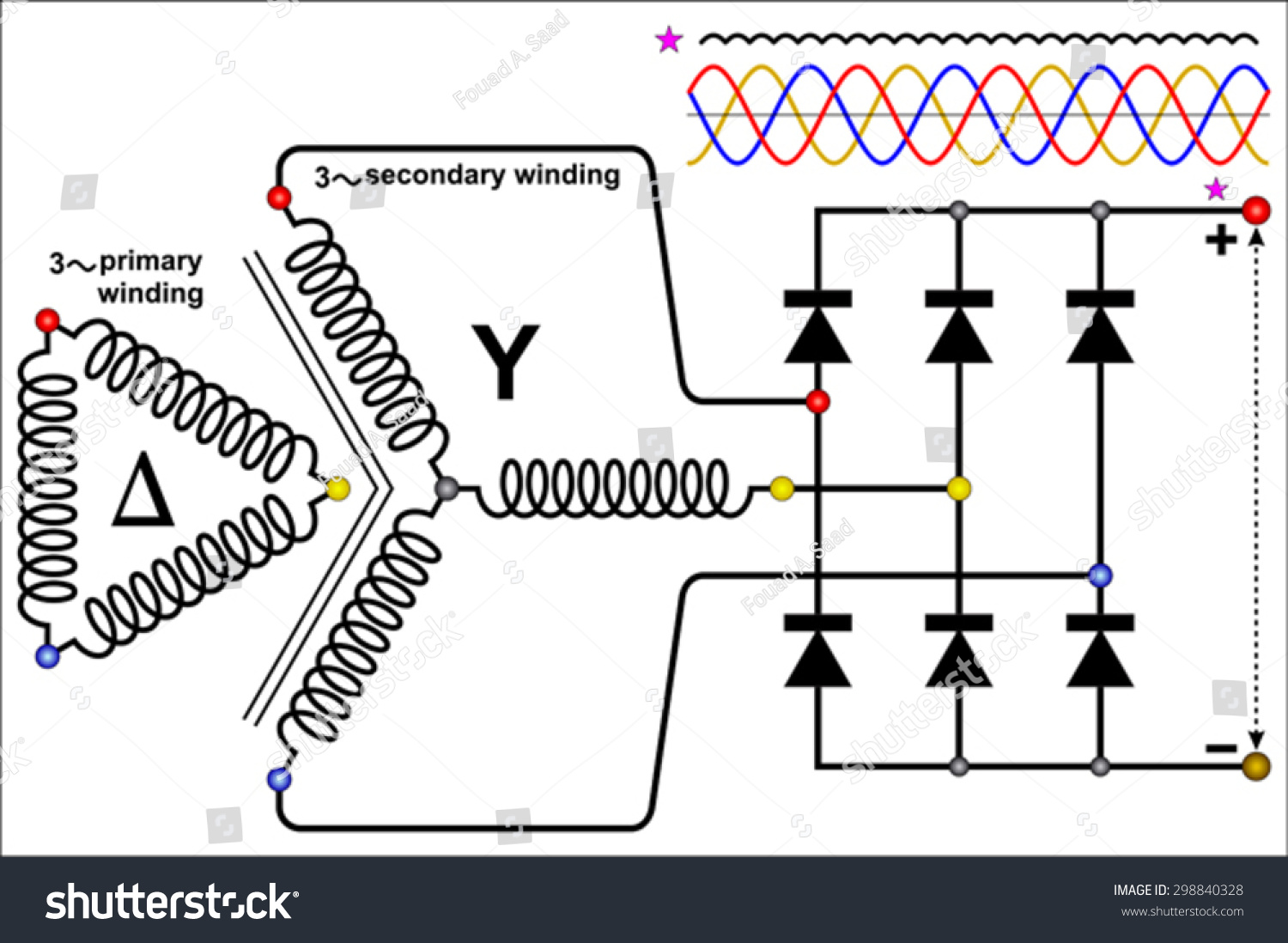 Three Phase Full Wave Rectifier Circuit Stockvector Rechtenvrij