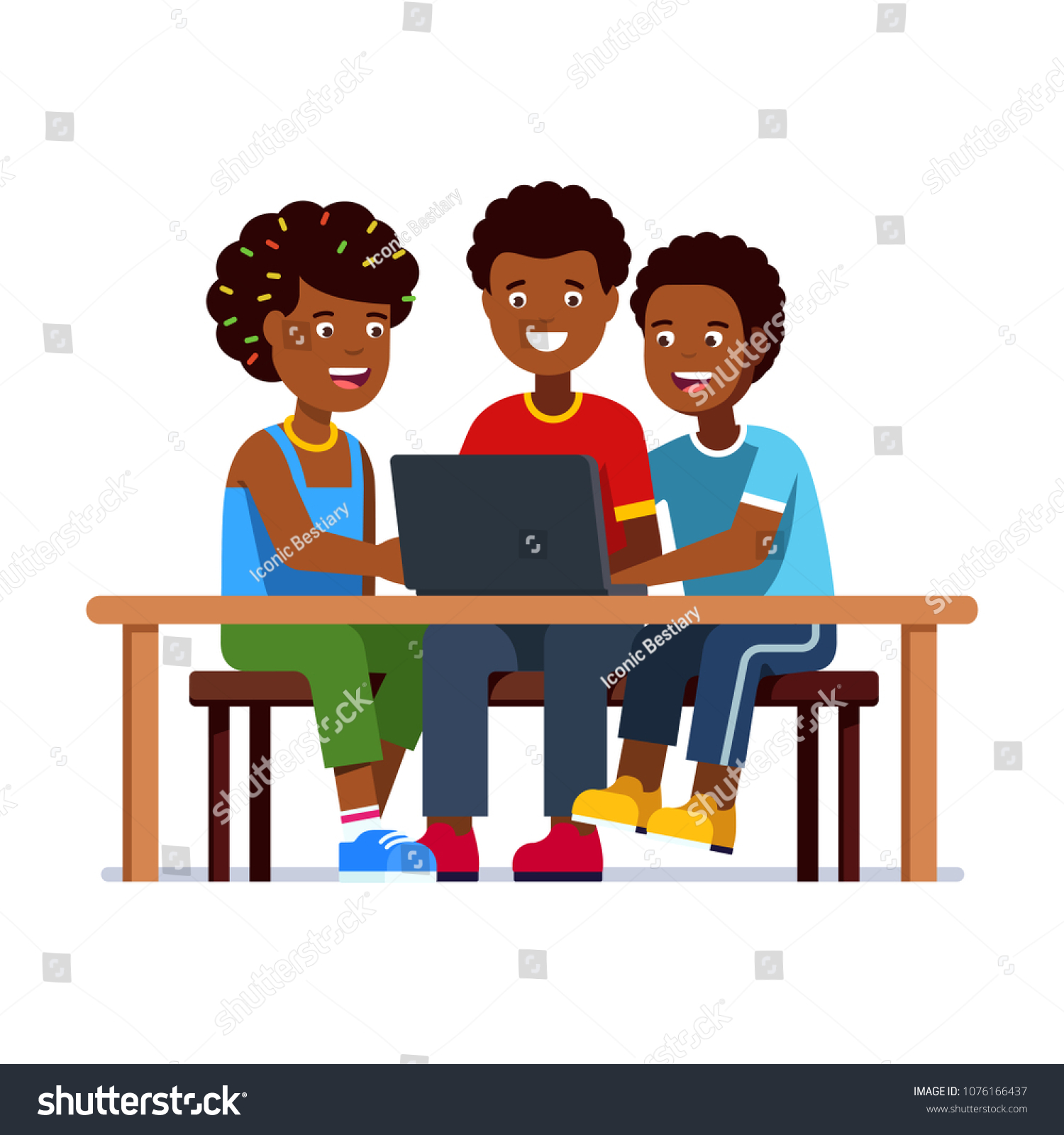 Three Poor African Kids Sit On Stock Vector Royalty Free 1076166437