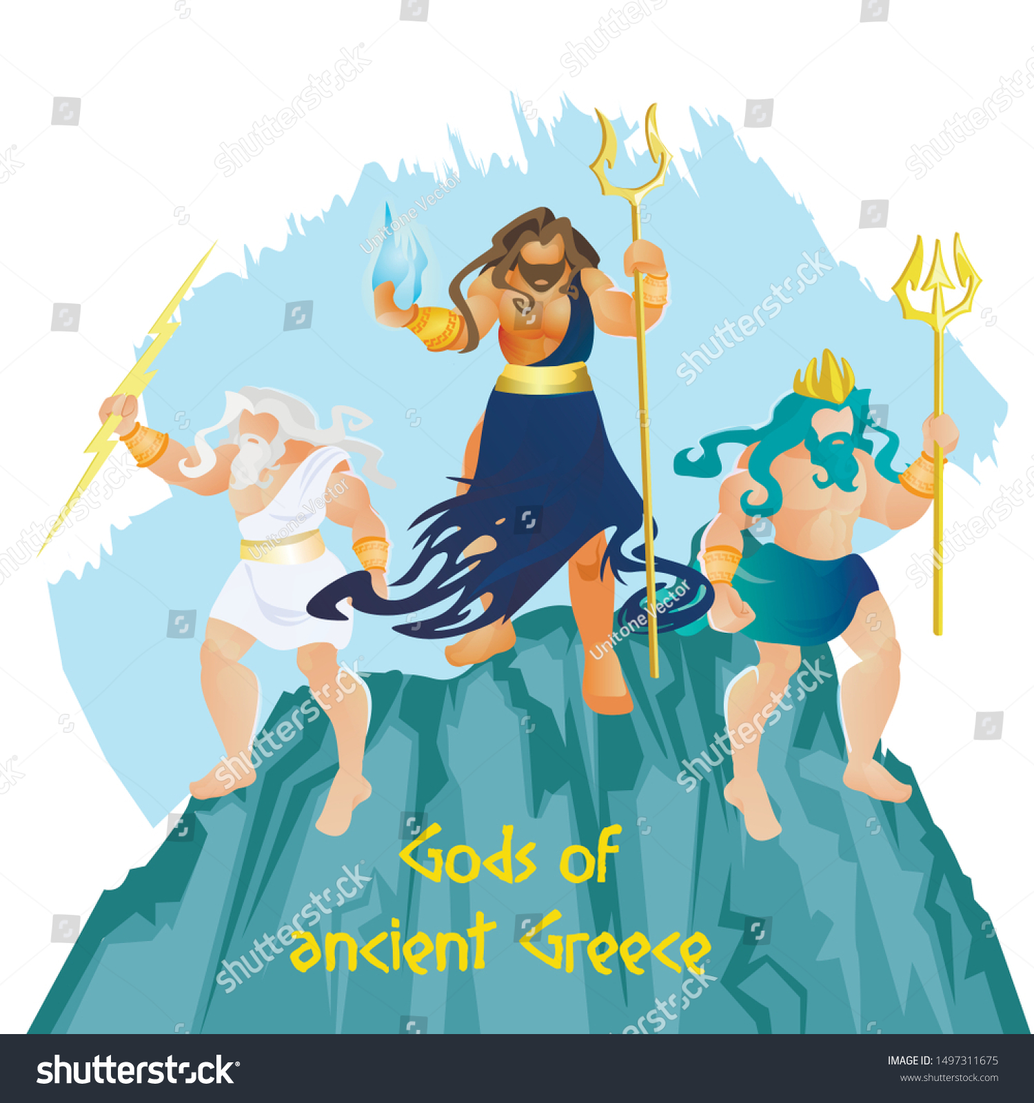 Three Powerful Ancient Greek Brothers Hades Stock Vector Royalty