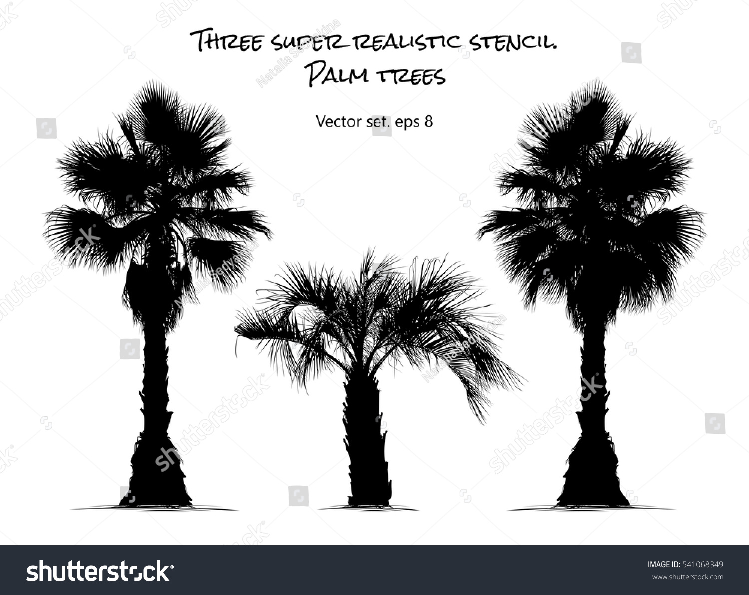Vektor Stok Three Realistic Stencil Palm Trees Vector (Tanpa Royalti ...