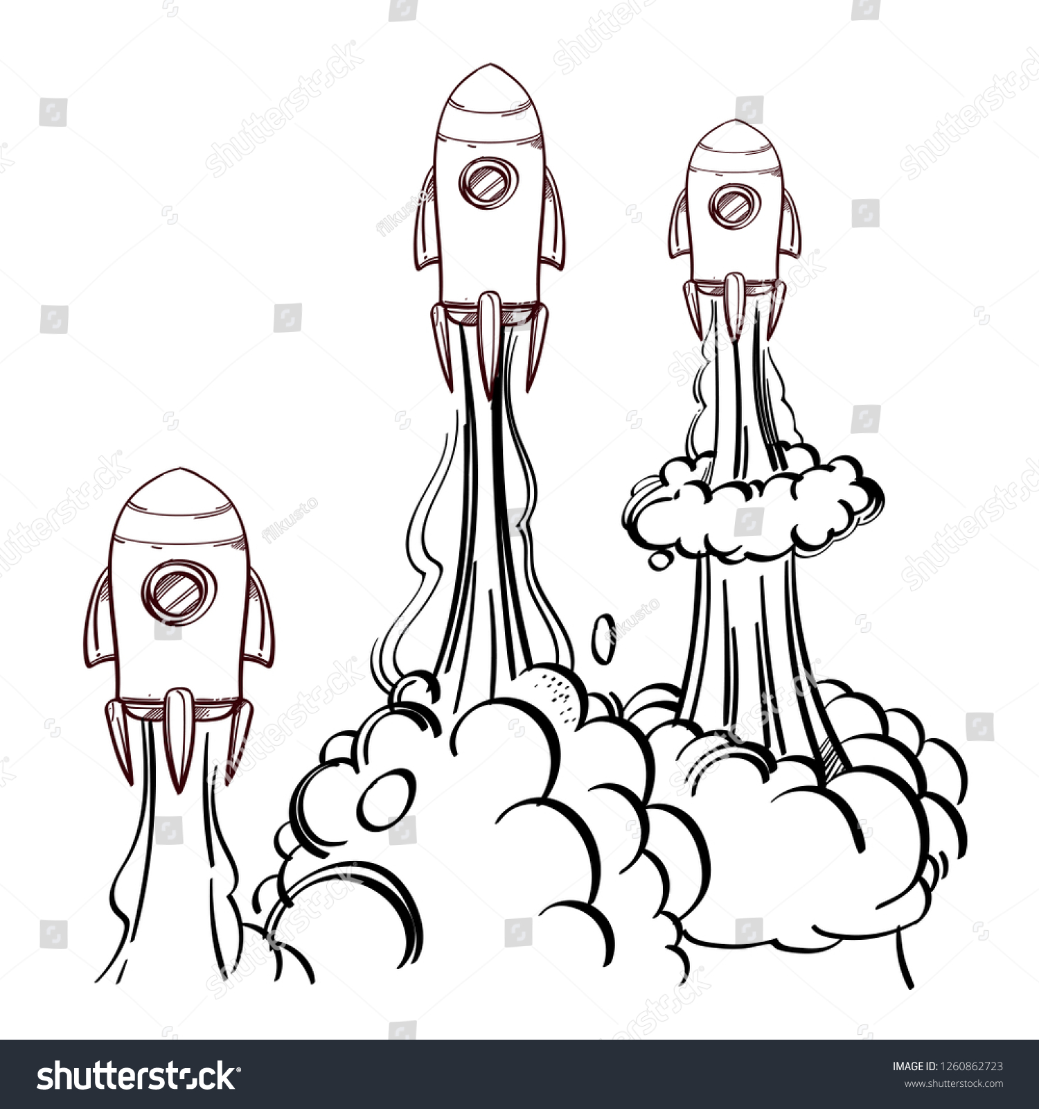 Three Rockets Launched Into Outer Space Stock Vector Royalty Free