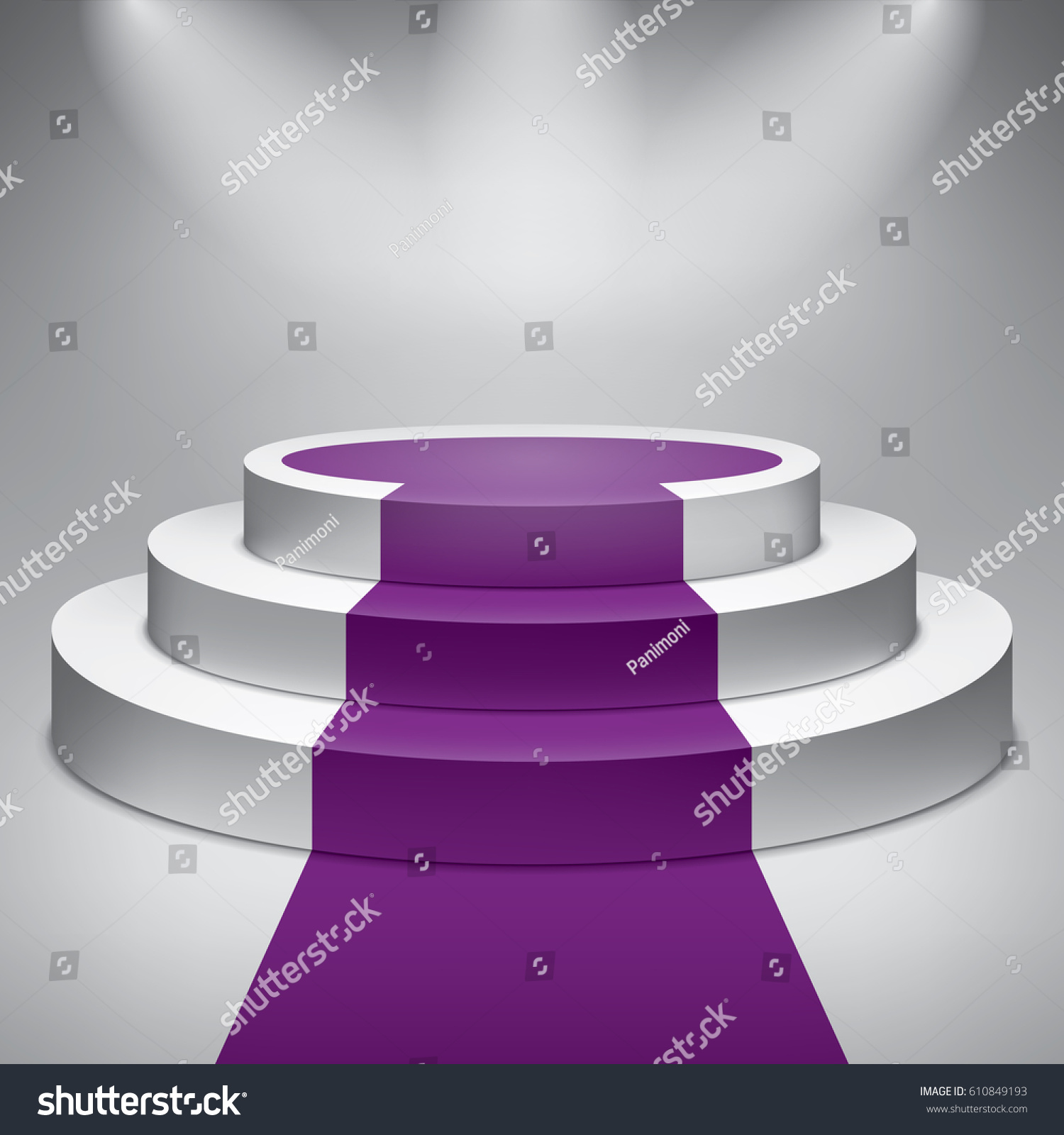 SVG of Three steps empty round podium. Purple carpet. Award ceremony. 3d vector design object svg