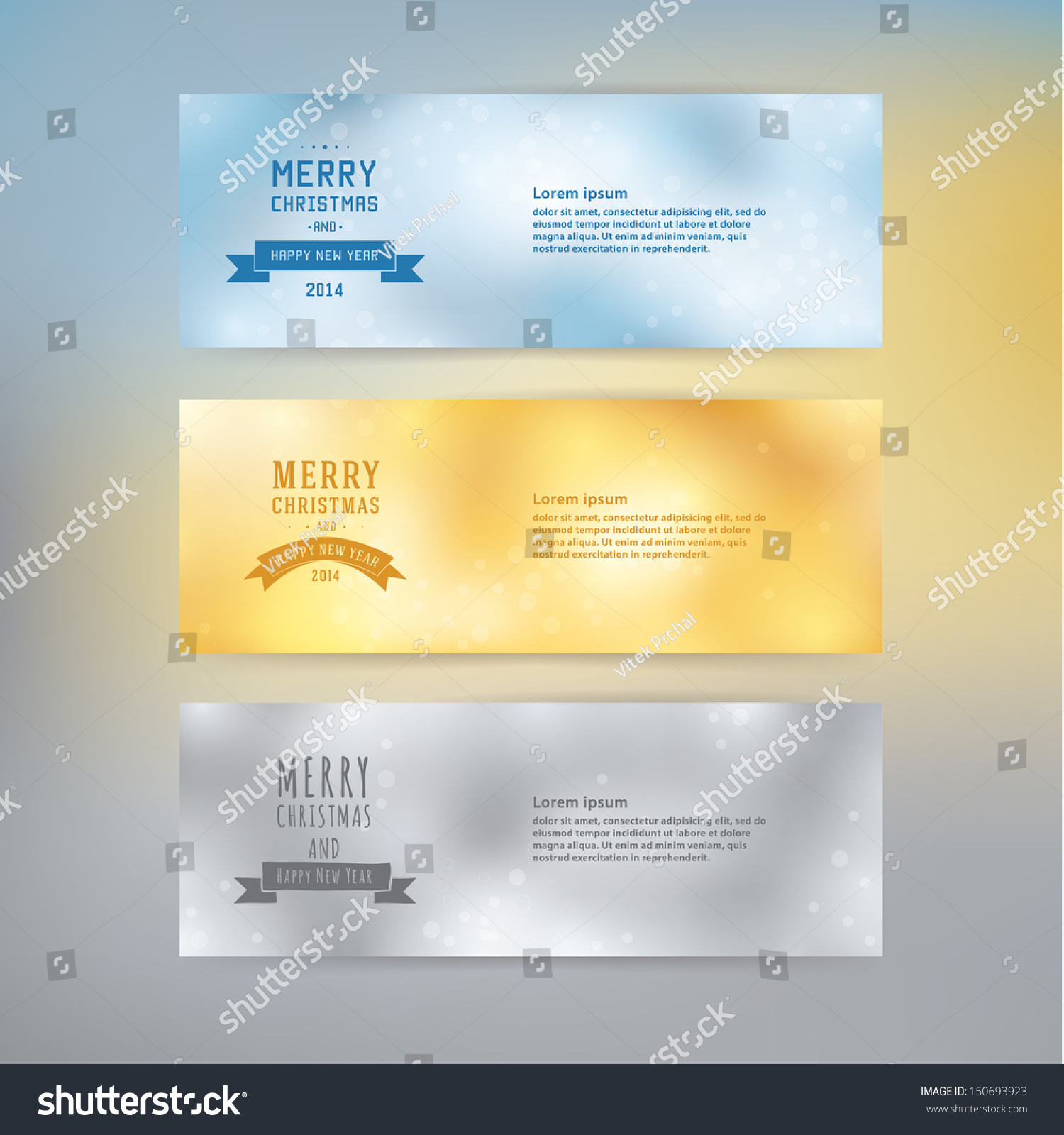Three vector christmas banners Typographic emblem in abstract background