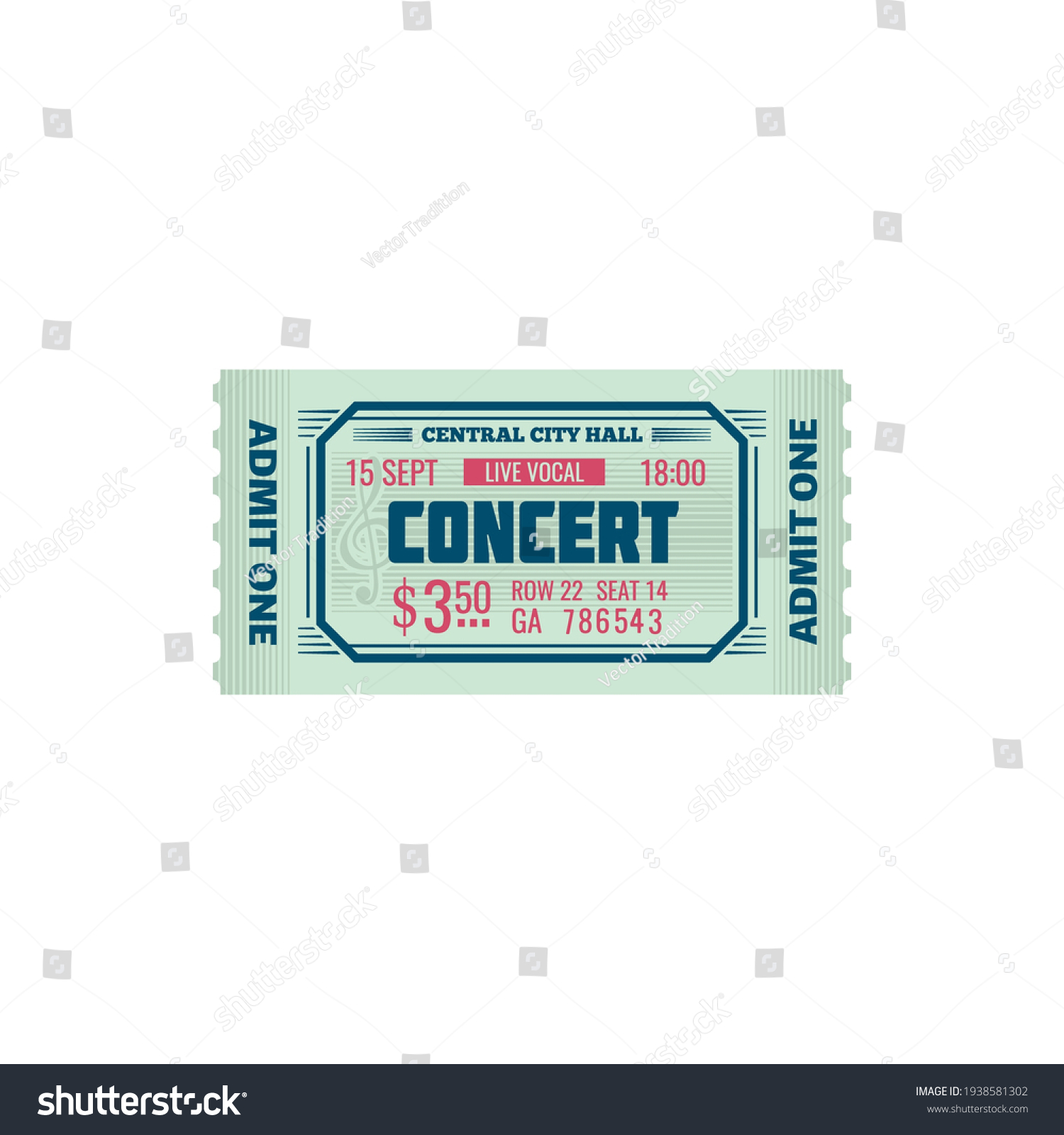 Ticket Grand Concert Hall World Famous Stock Vector (Royalty Free ...