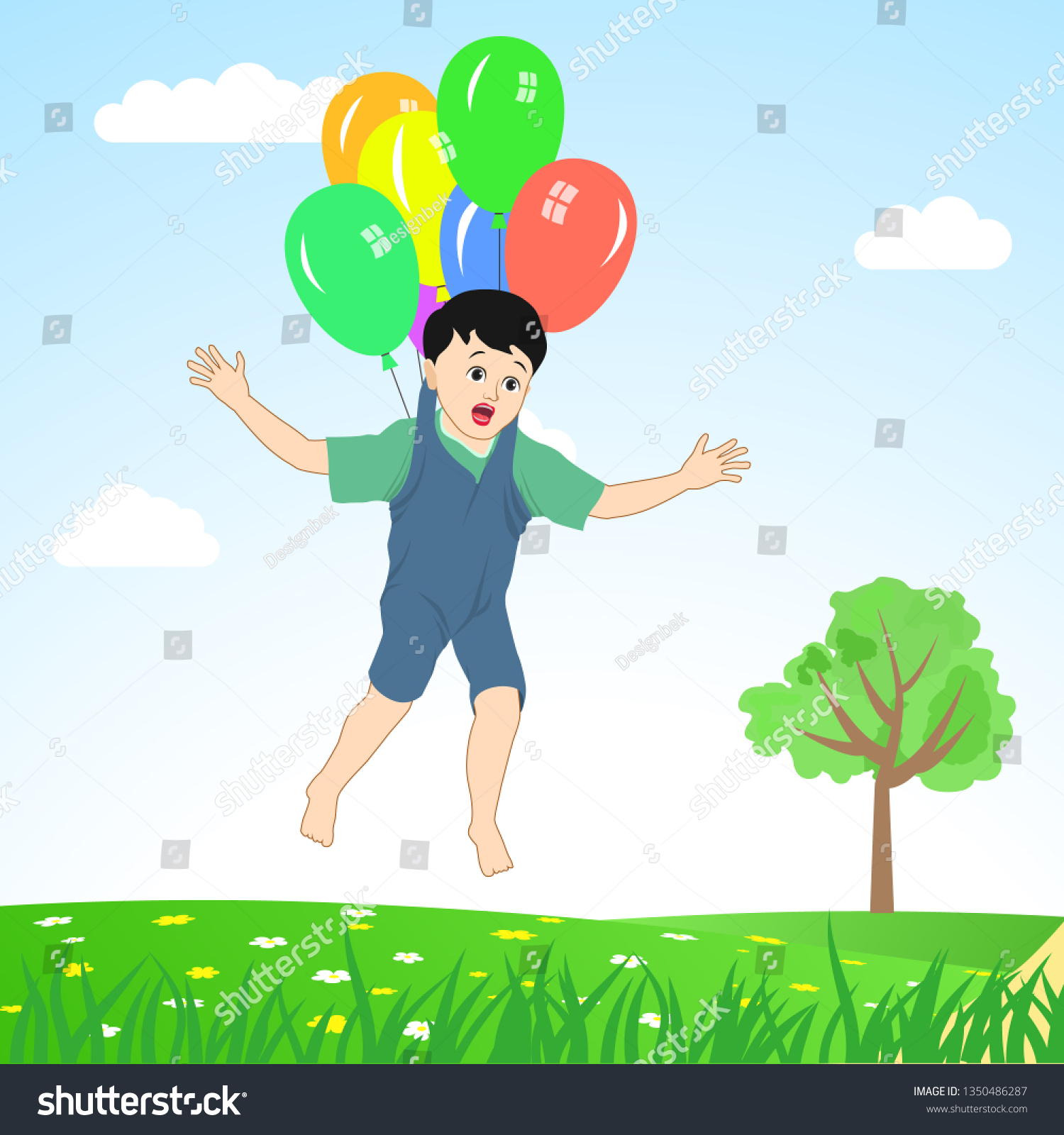 Tied Kid Balloons Flying Scare Vector Stock Vector (Royalty Free ...