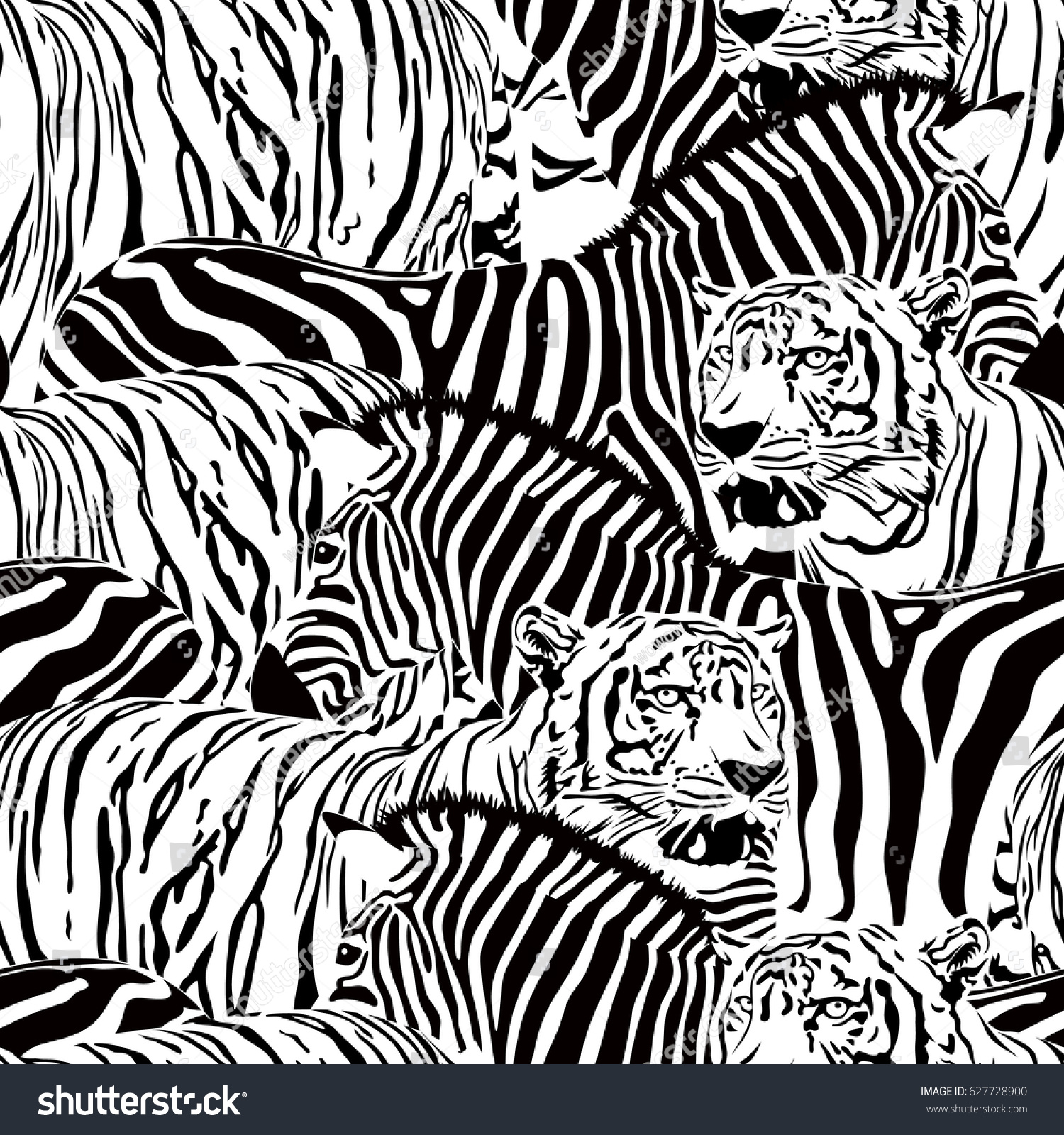 Tiger Zebra Seamless Pattern Wild Life Stock Vector (Royalty Free ...