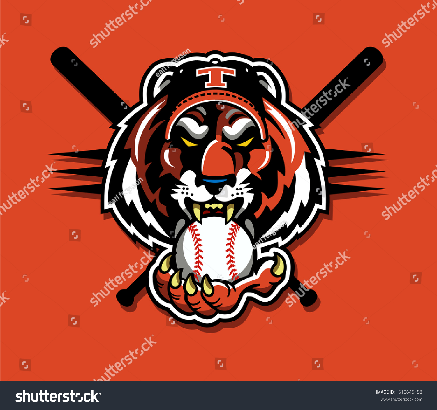 Tiger Baseball Team Design Mascot Biting Stock Vector (Royalty Free