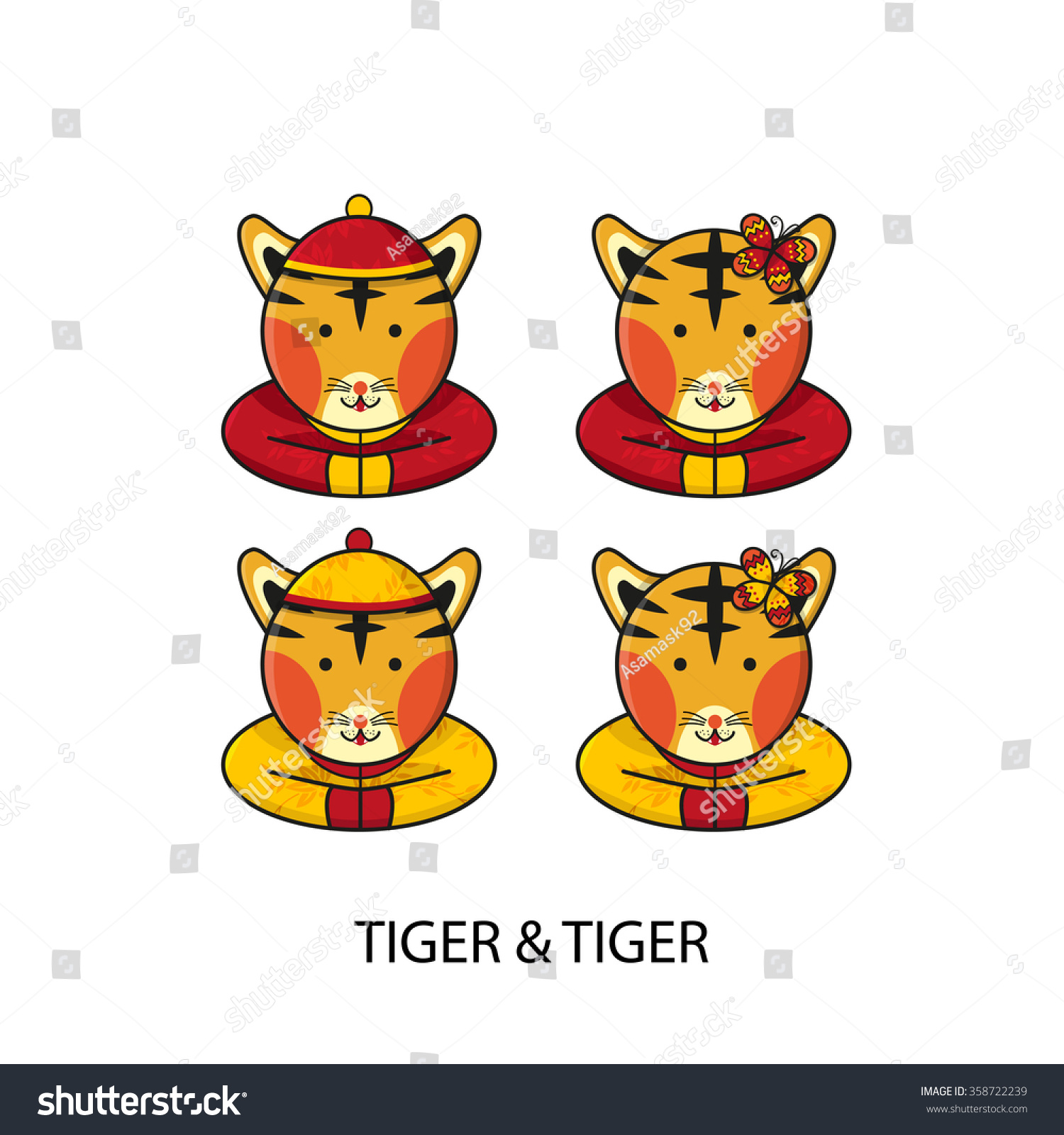 Tiger Chinese Happy New Year Vector Illustration - 358722239 : Shutterstock