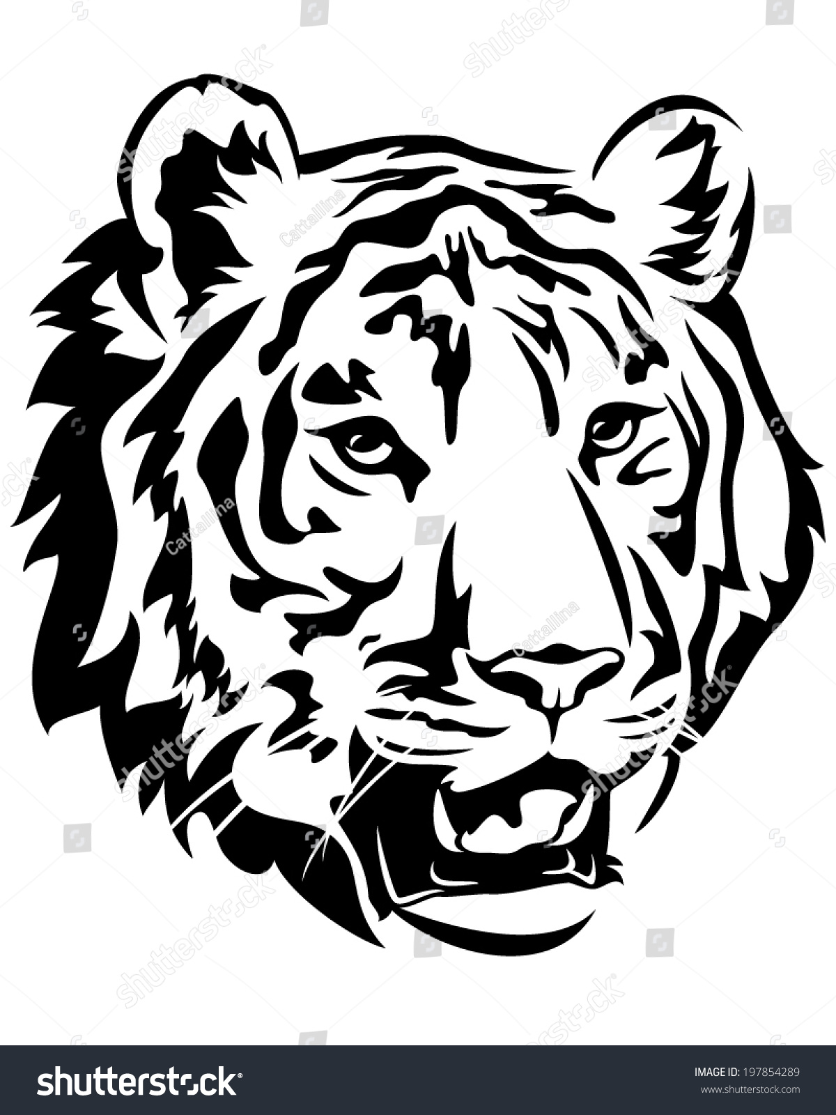 Tiger Head Emblem Design - Big Cat Black And White Vector Outline ...