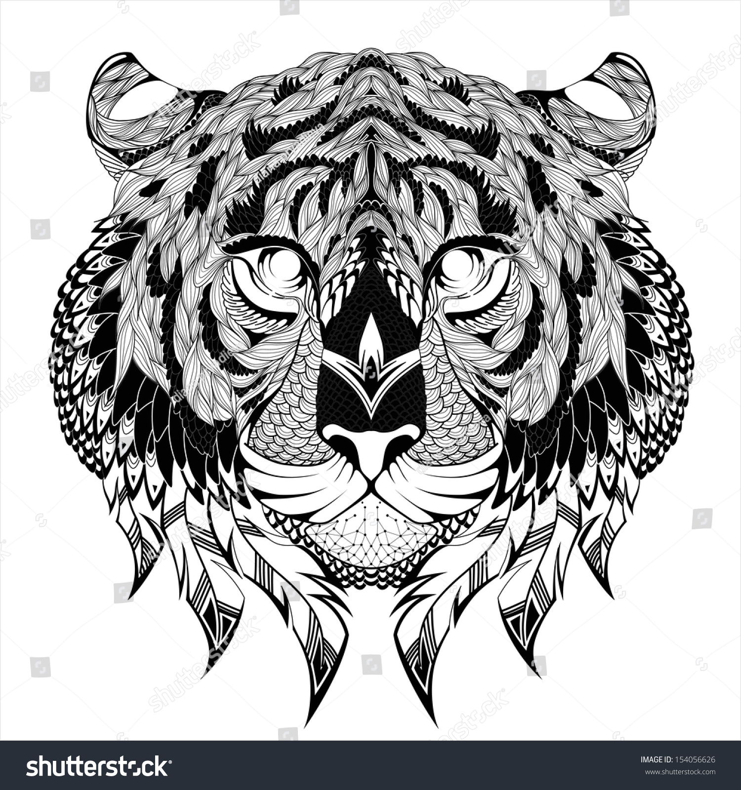 Tiger Head Tattoo. Vector Illustration. - 154056626 : Shutterstock