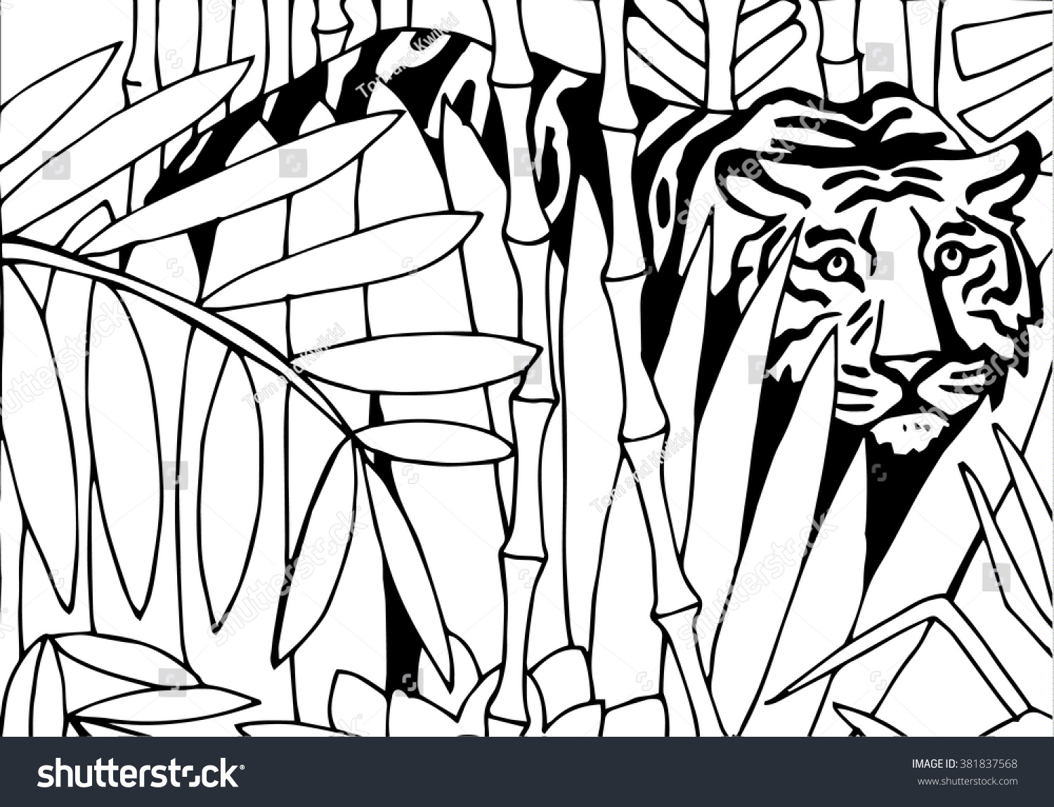 Download Tiger Jungle Coloring Page Stock Vector 381837568 ...