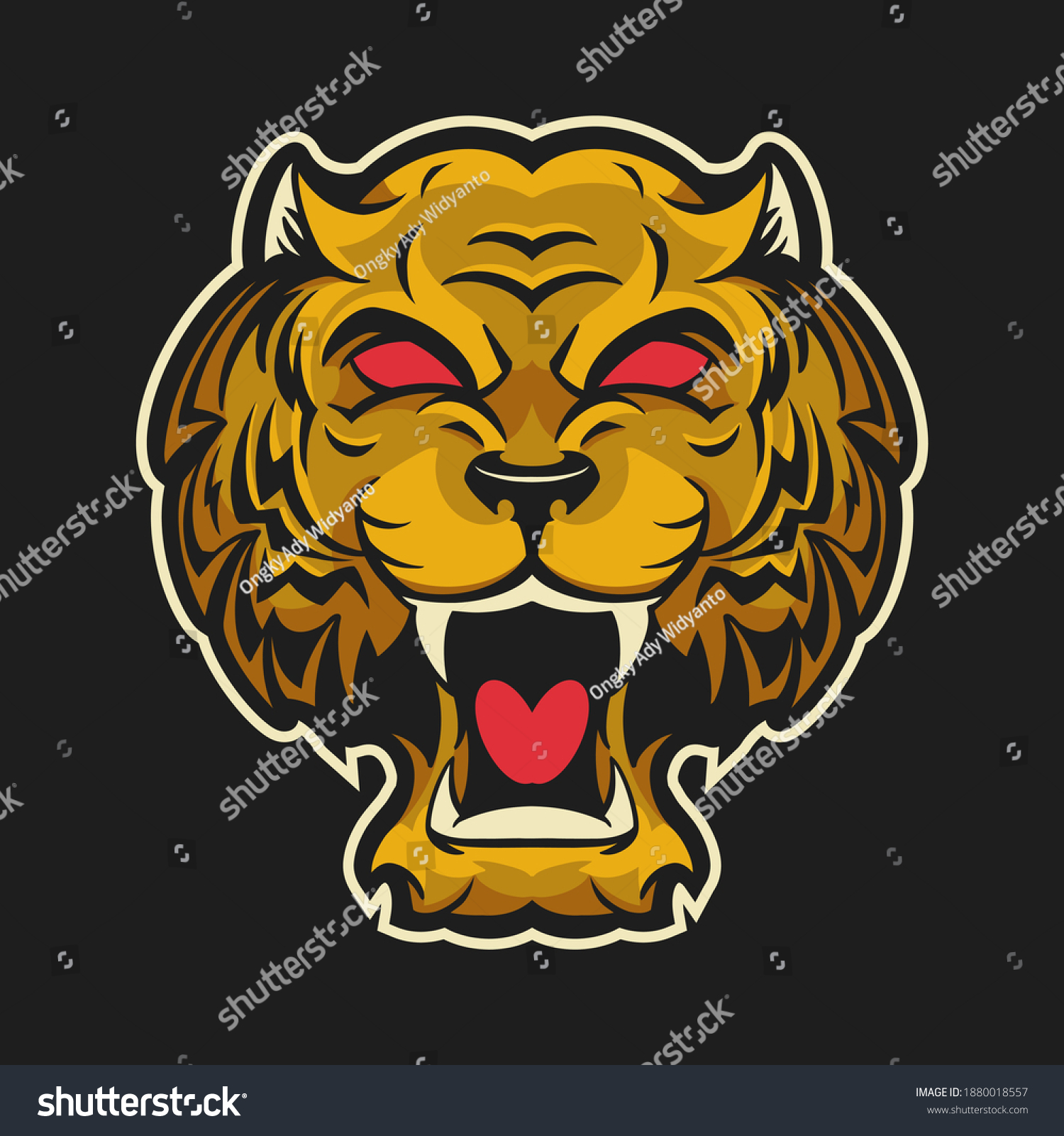 Tiger Open Mouth Isolated On Dark Stock Vector Royalty Free