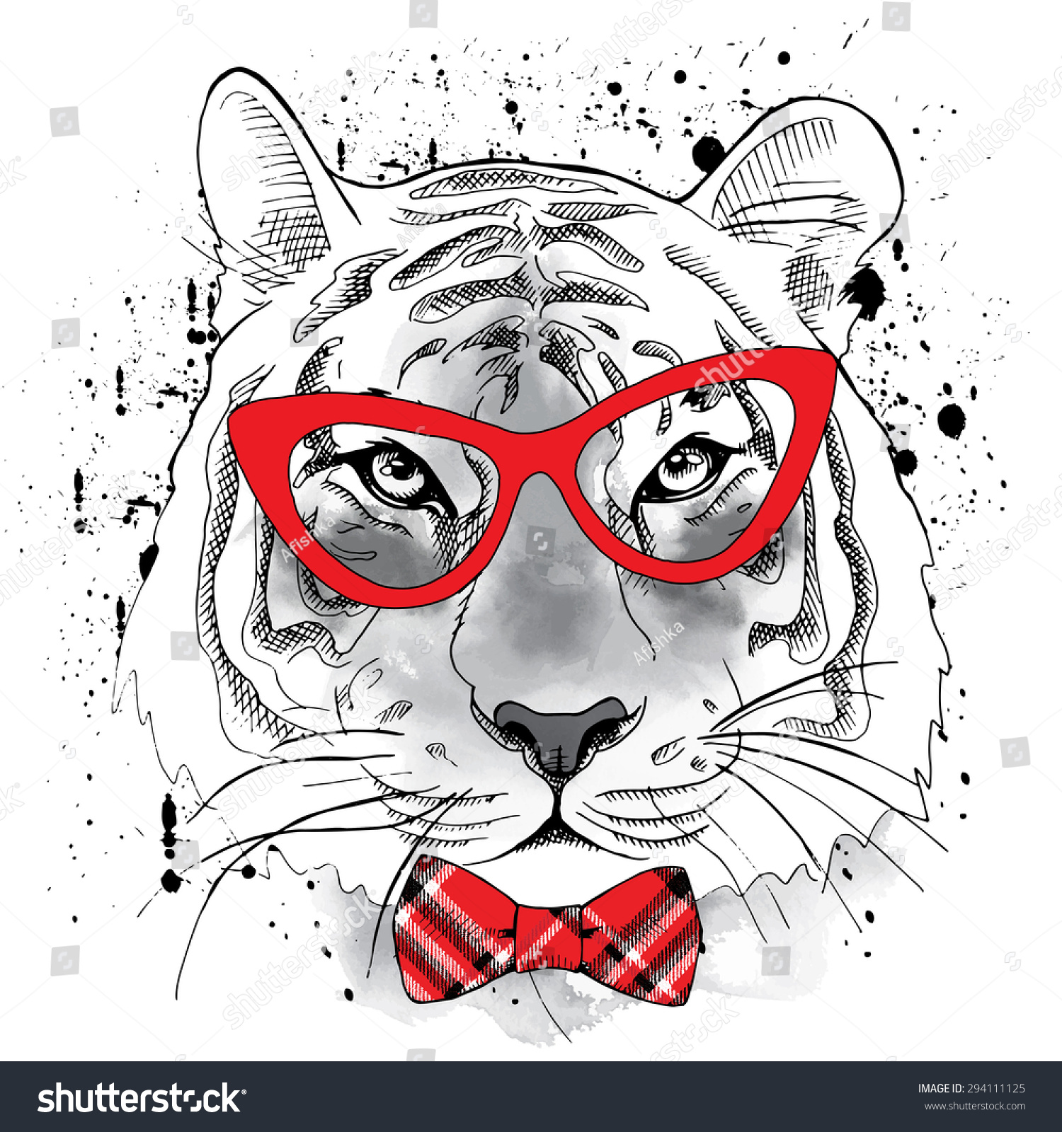 Tiger Portrait With Glasses And Tie Vector Illustration 294111125 Shutterstock