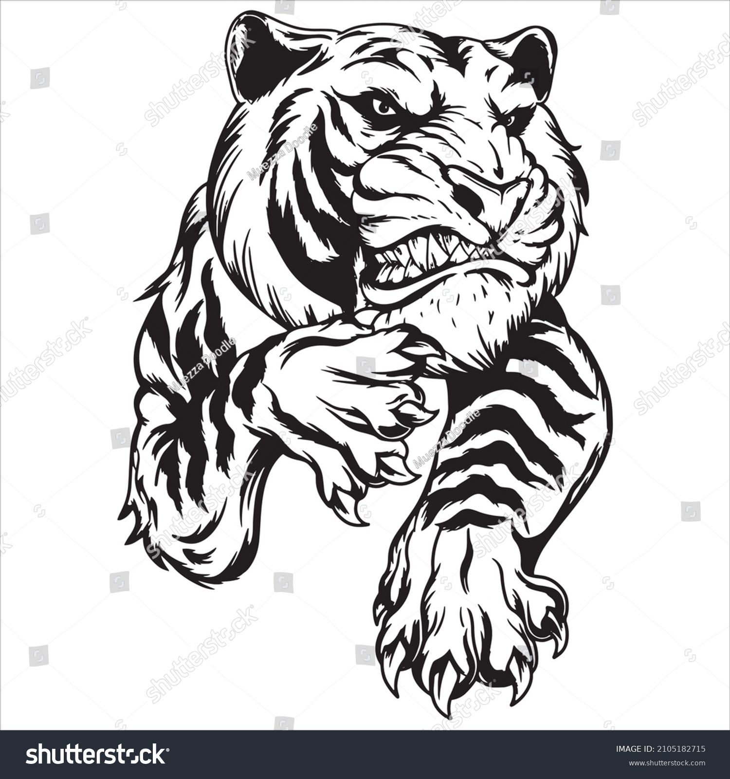 Tiger Pounce Animal Head Vector Drawing Stock Vector (Royalty Free ...