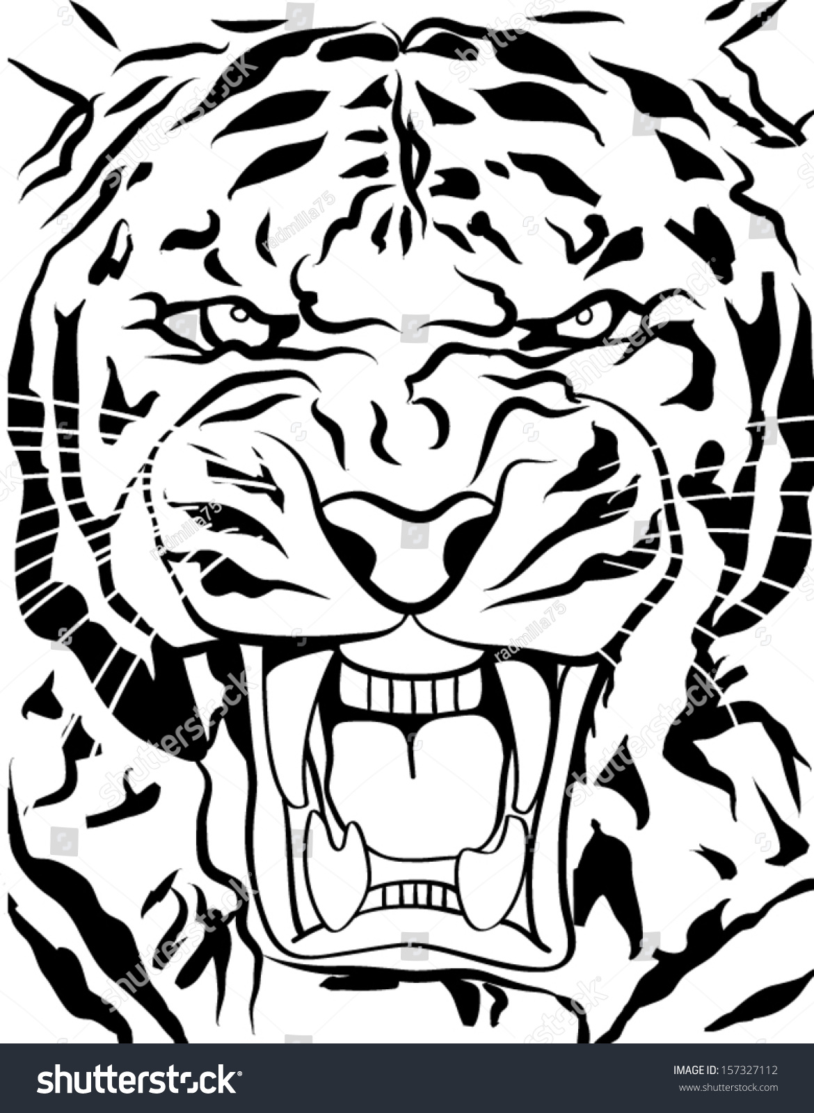 Tiger Roaring Outline Stock Vector (Royalty Free) 157327112