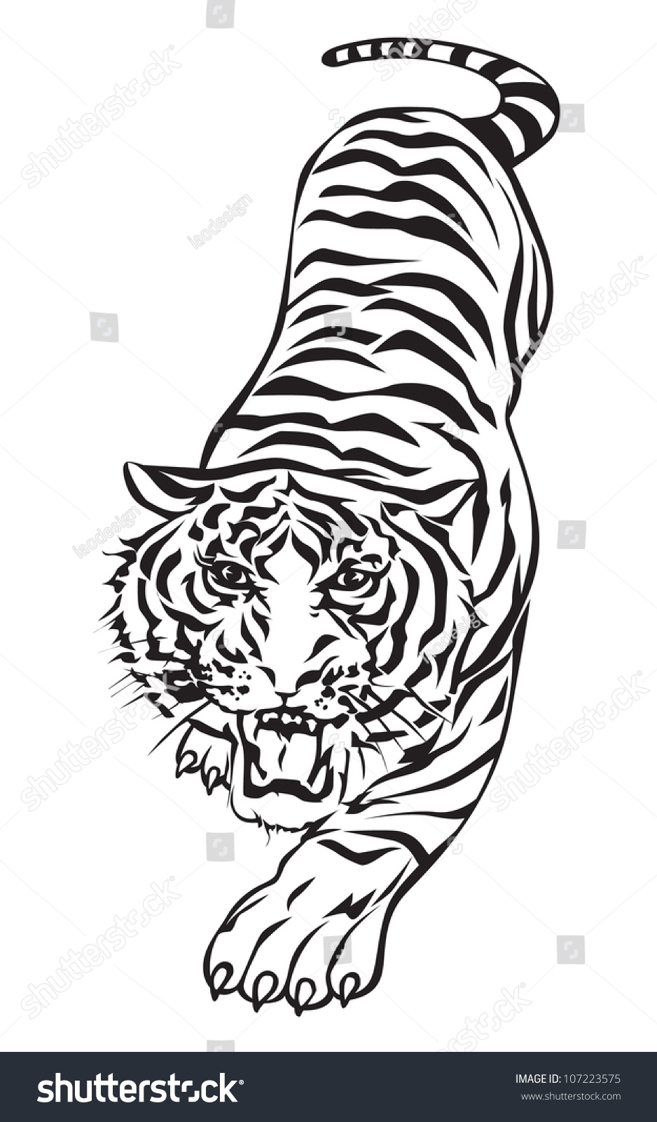 Tiger Walking Graphic Vector Black White Stock Vector 107223575 ...