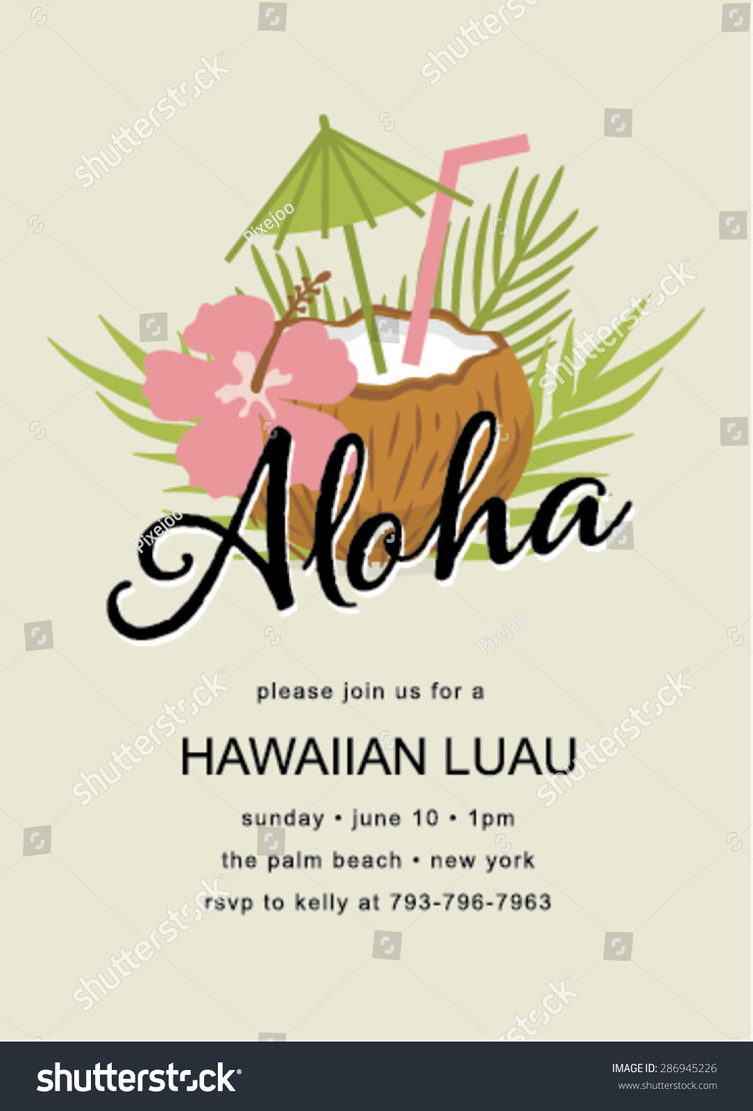 SVG of Tiki Party Invitation with coconut drinks svg