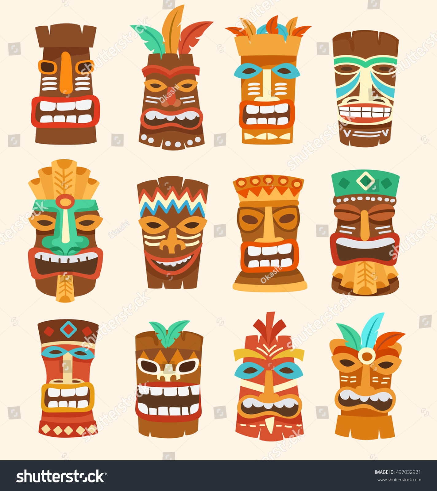 Tiki Tribal Mask Hawaiian Elements Vector Stock Vector (Royalty Free ...