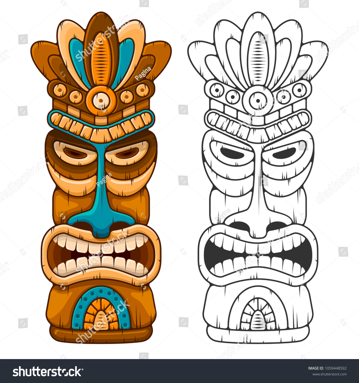 Tiki Tribal Wooden Mask Hawaiian Traditional Stock Vector (Royalty Free ...