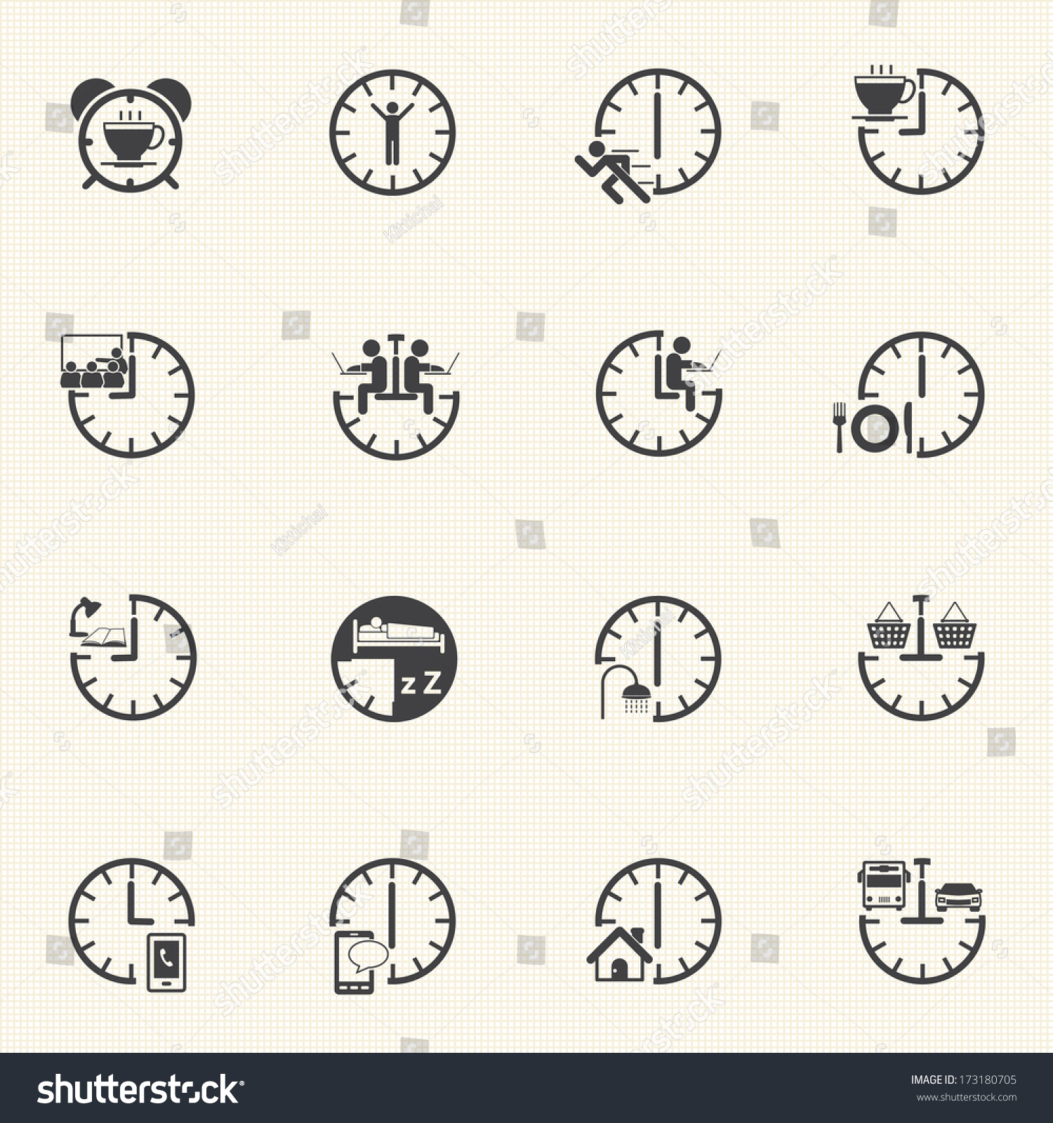Time Icon Set Daily Routine Stock Vector (Royalty Free) 173180705 ...