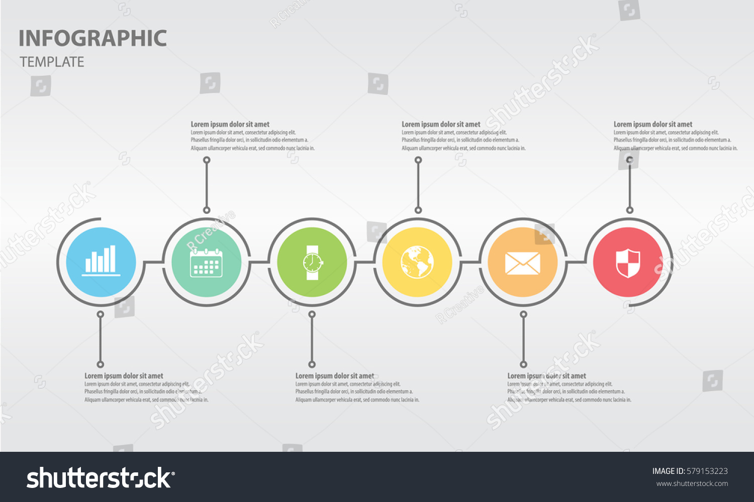 timeline infographic design template circle 6 のベクター画像素材