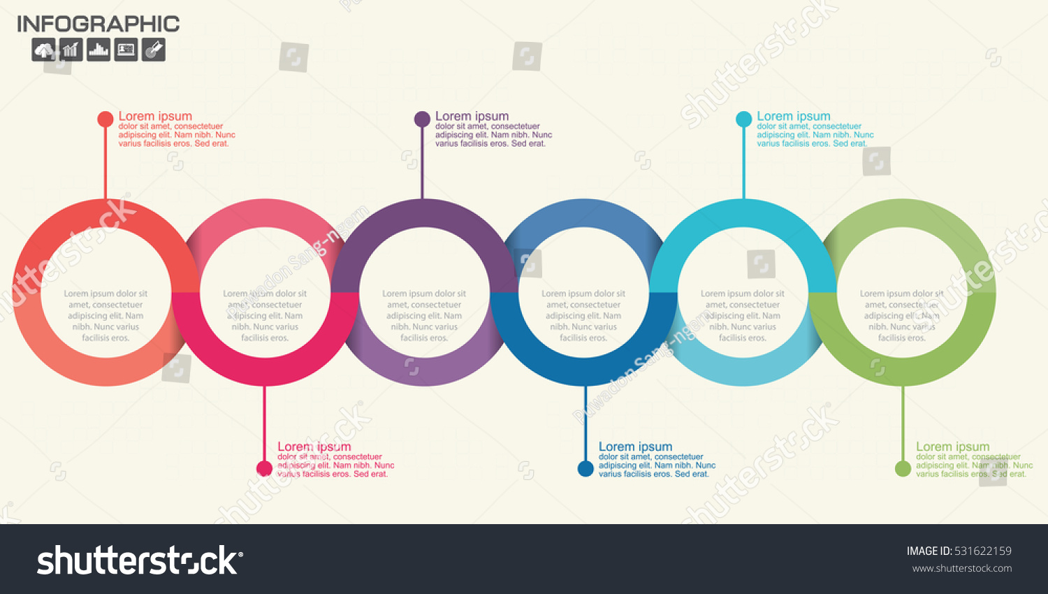 Vektor Stok Template Desain Infografis Timeline Dengan 6 (Tanpa Royalti ...