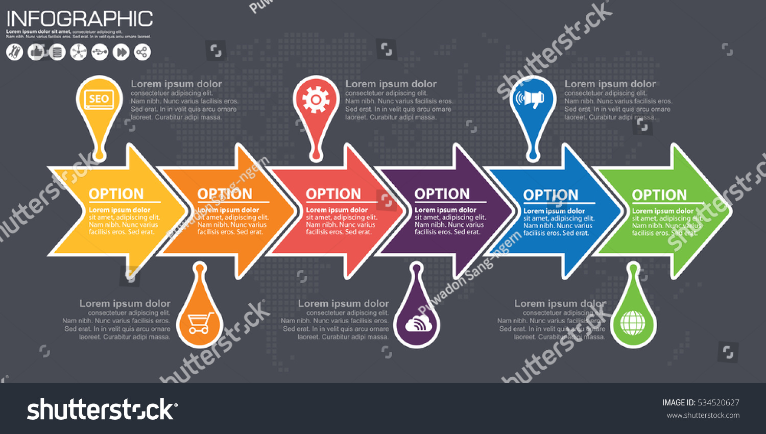 Timeline Infographics Template Arrows Flowchart Workflow Vector De Stock Libre De Regalías 
