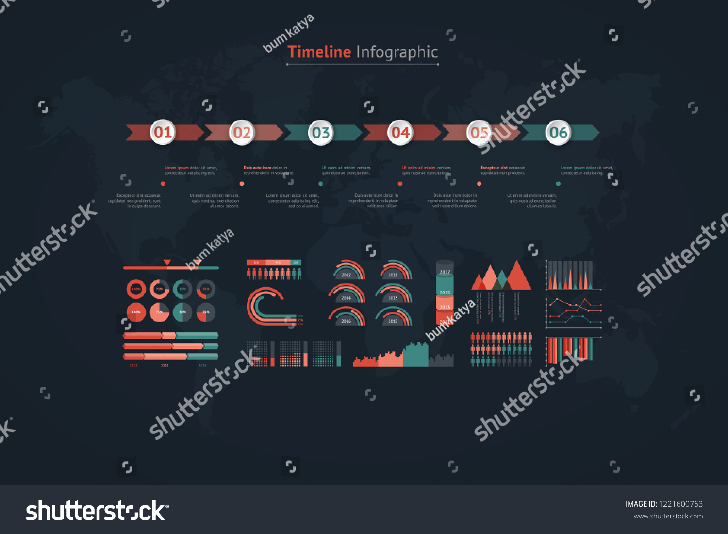 Stock Vector Timeline Vector Infographic World Map 1221600763 