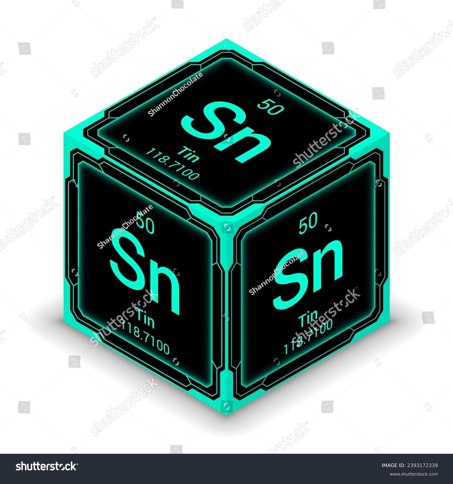 SVG of Tin (Sn) (050) - Fundamental Element Futuristic Cybernetic Cube Block Isometric View, Icon Isolated White Background, Periodic Table, Chemical Symbol, Name, Atomic Mass, Atomic Number svg