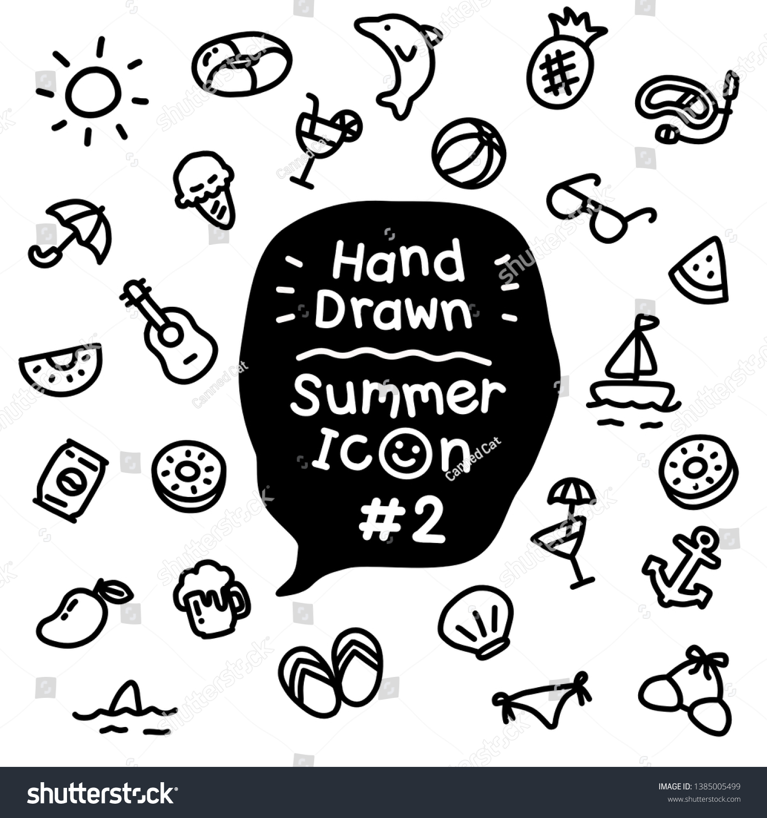 Tiny Cute Doodle Hot Summer On Arkivvektor Royaltyfri 1385005499