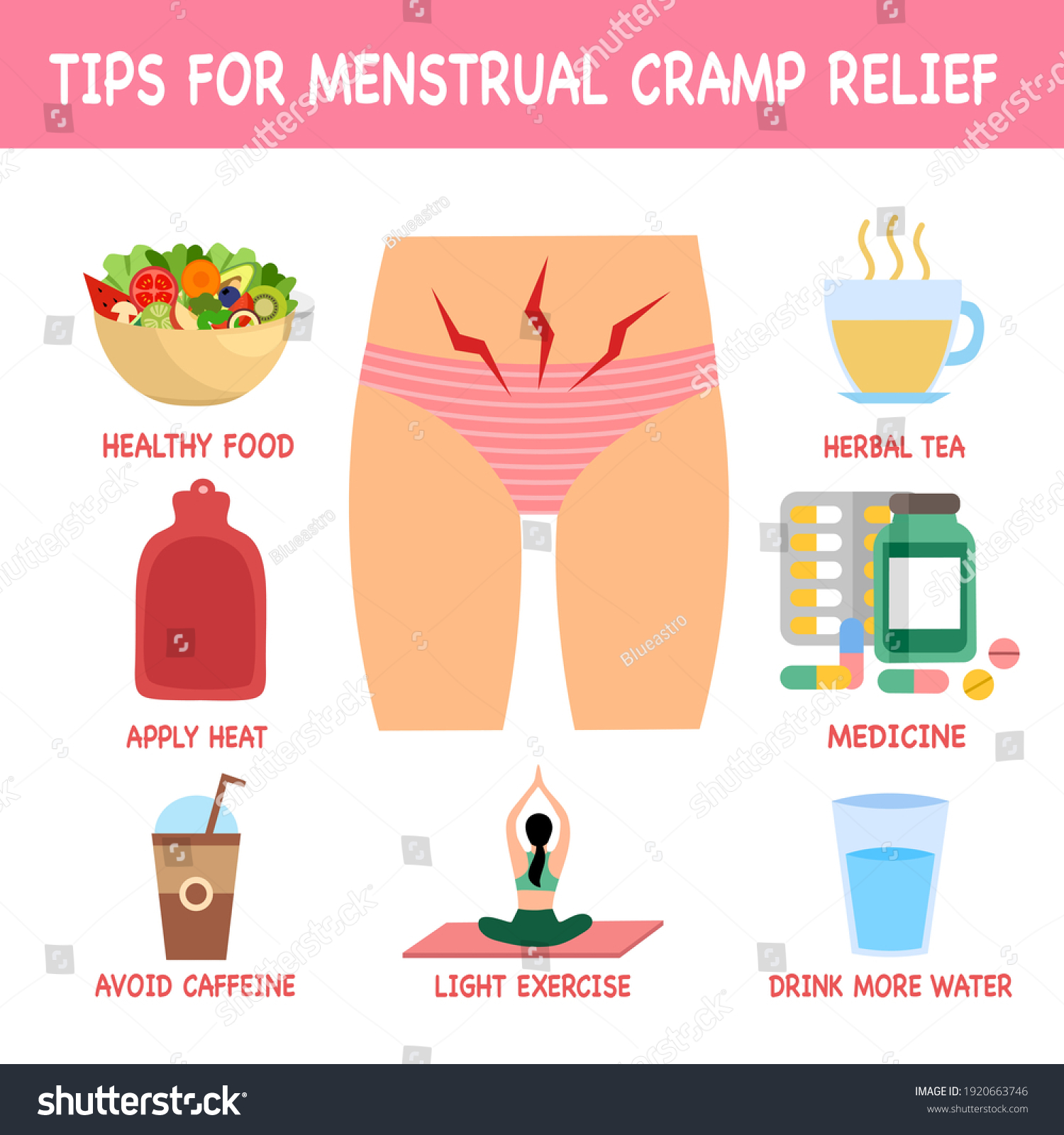 Tips Menstrual Cramp Relief Infographic Concept Stock Vector Royalty Free 1920663746