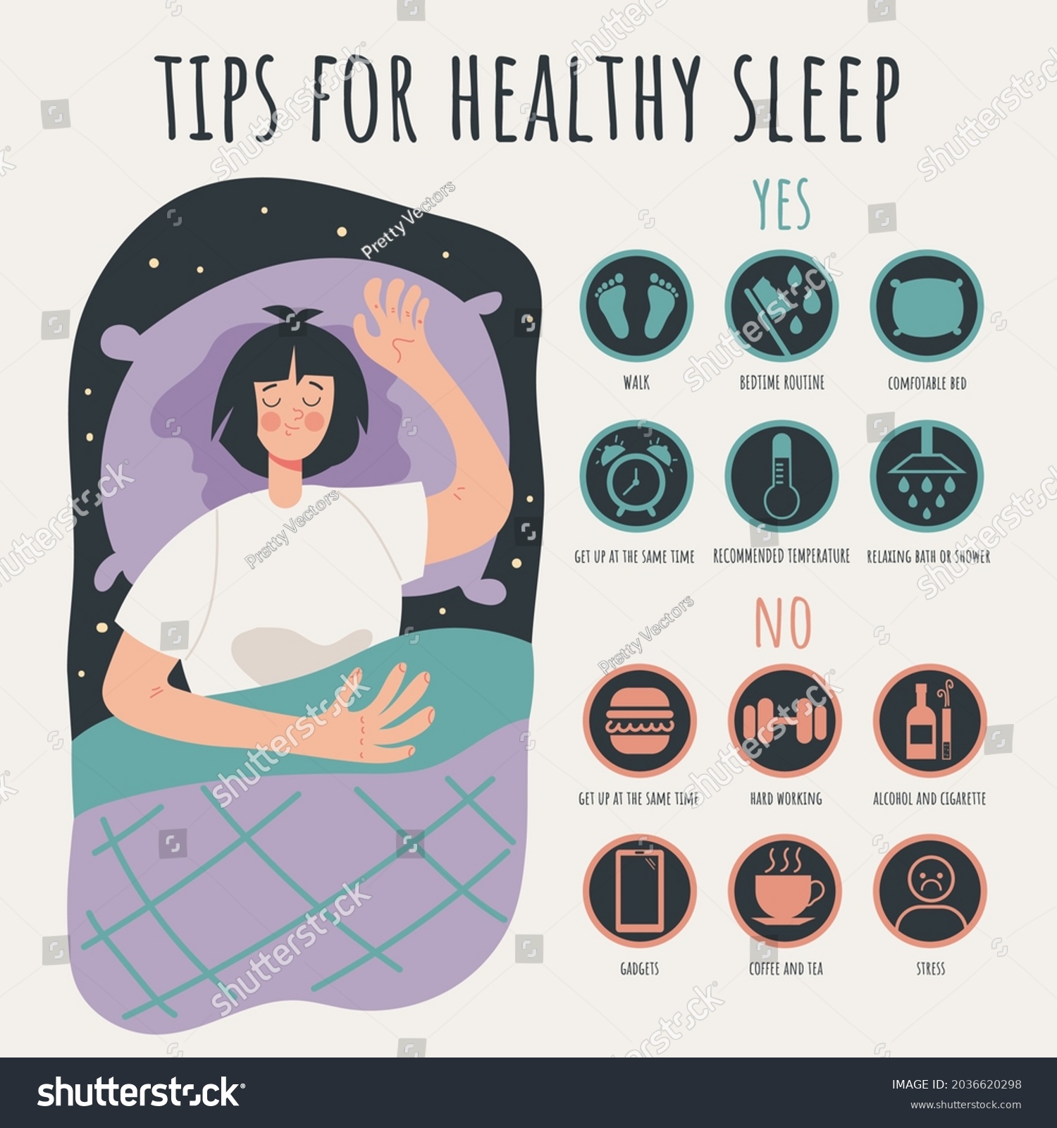 Tips Rules Healthy Sleep Infographic Concept Stock Vector Royalty Free 2036620298 Shutterstock 