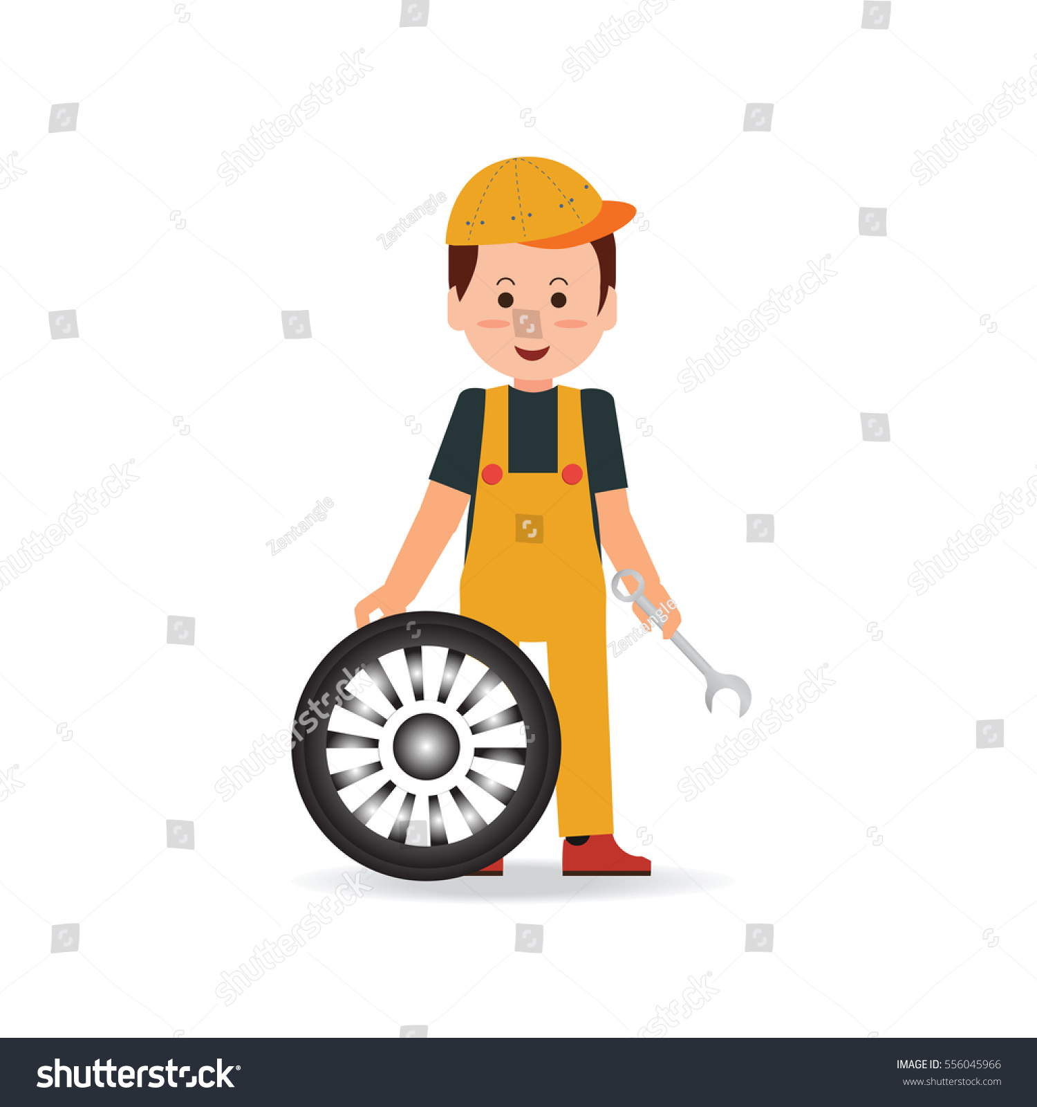 Tire Service Man Worker Changing Tire Stock Vector (Royalty Free ...