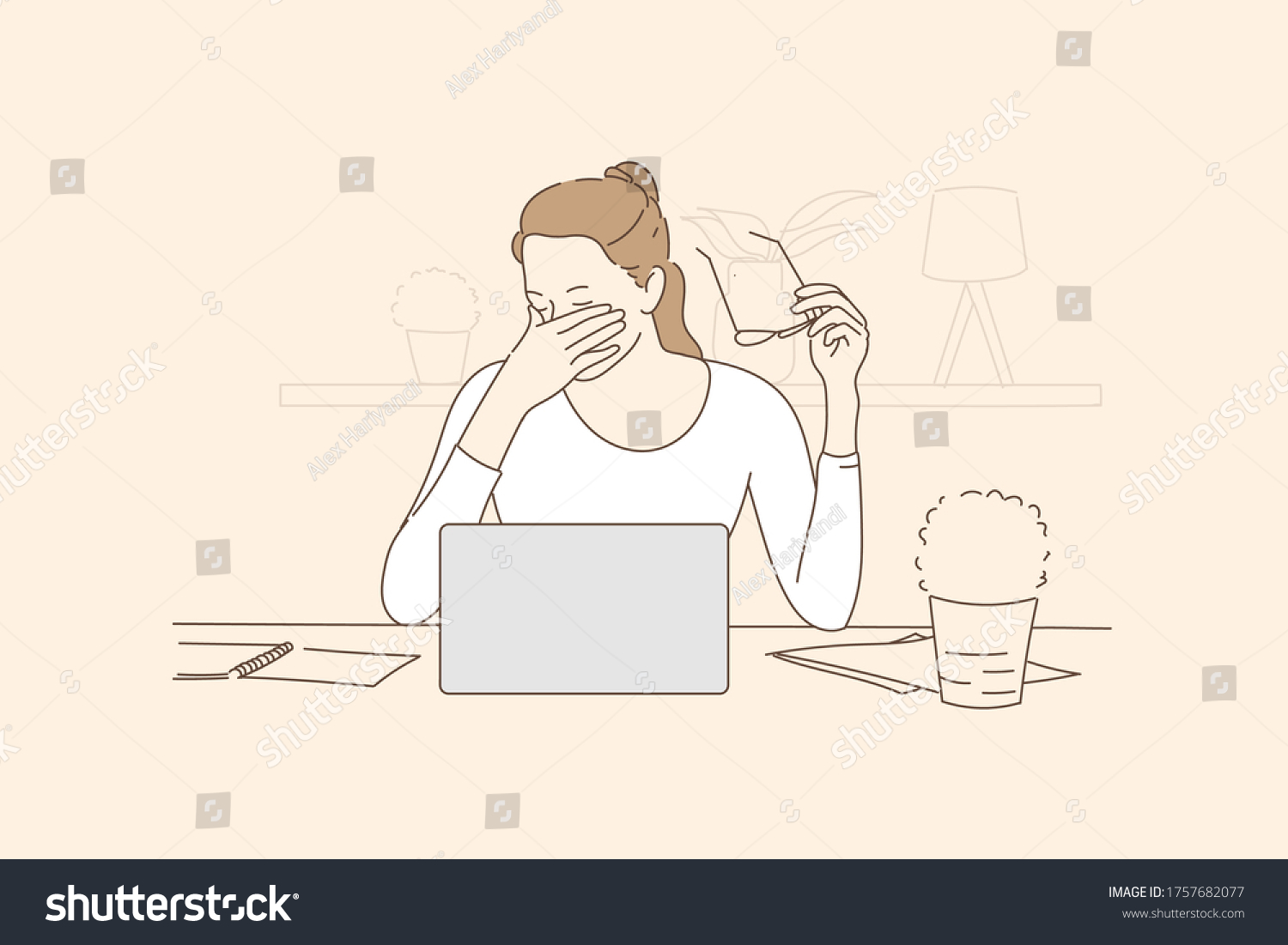 Tired Young Women Feel Eye Strain Stock Vector (Royalty Free ...