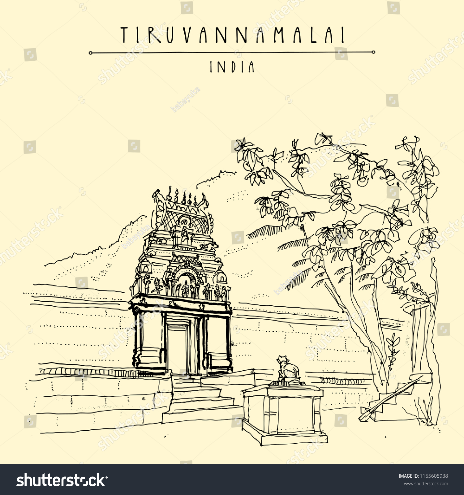 tiruvannamalai tamil nadu inde montagne sainte image vectorielle de stock libre droits 1155605938 coloriage d&#x00027;art dans les pages