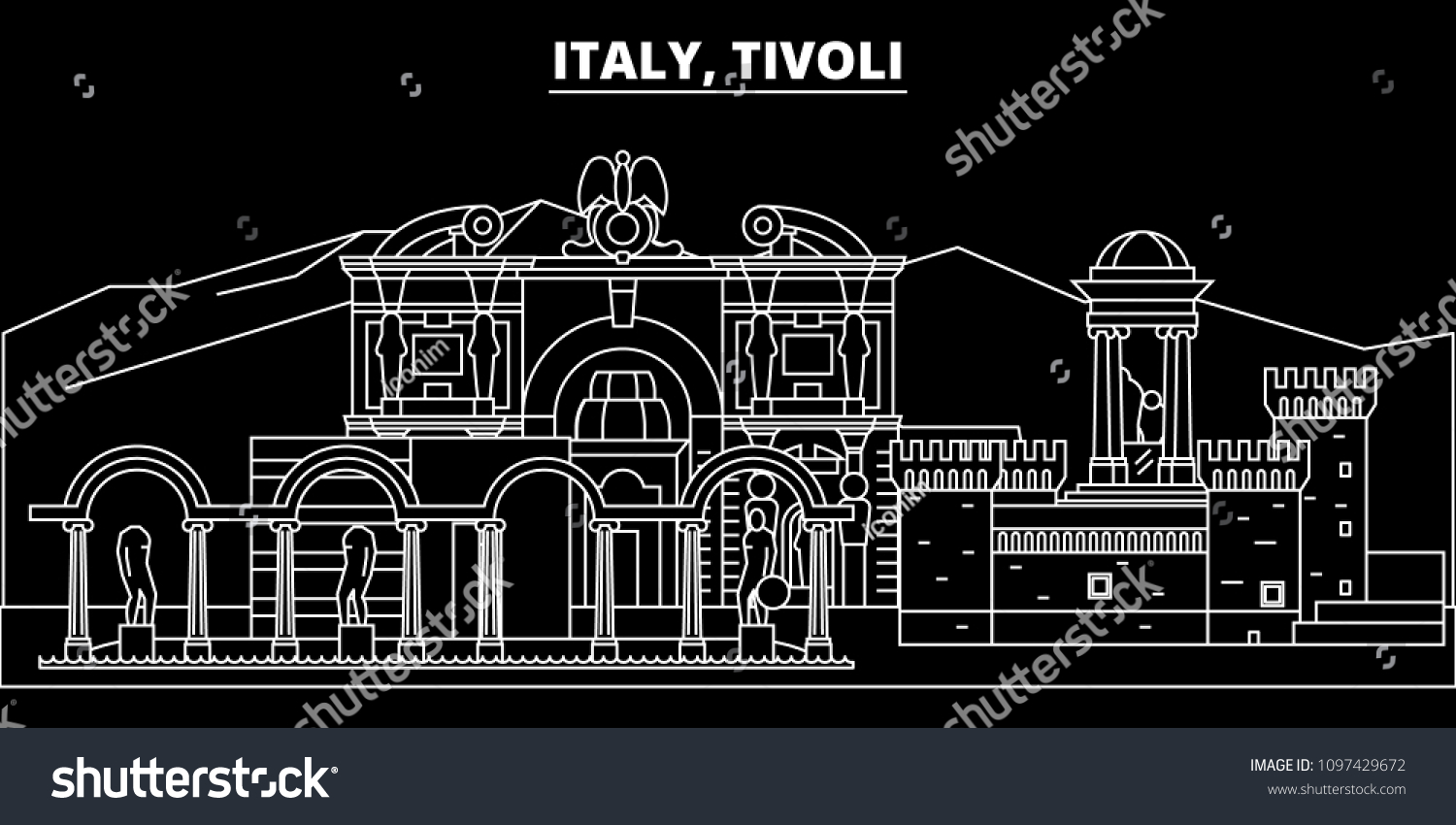 Tivoli Silhouette Skyline Italy Tivoli Vector Stock Vector (Royalty ...