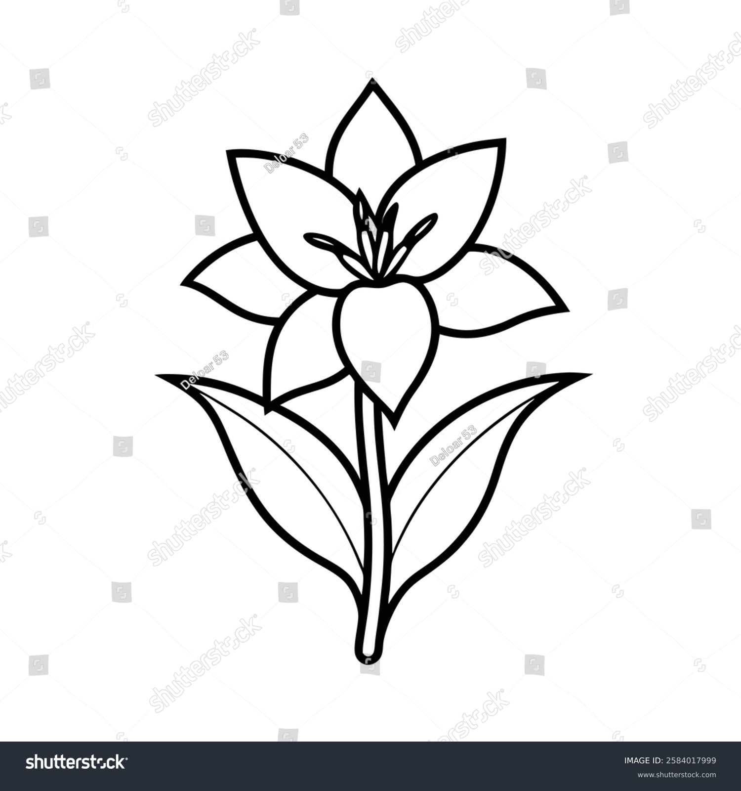 black and white flower outline on white clip art preview
