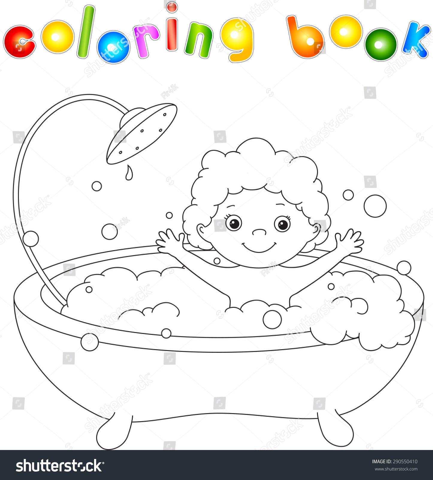 Toddler Bathing In The Bath With Foam And Laughing. Coloring Book ...